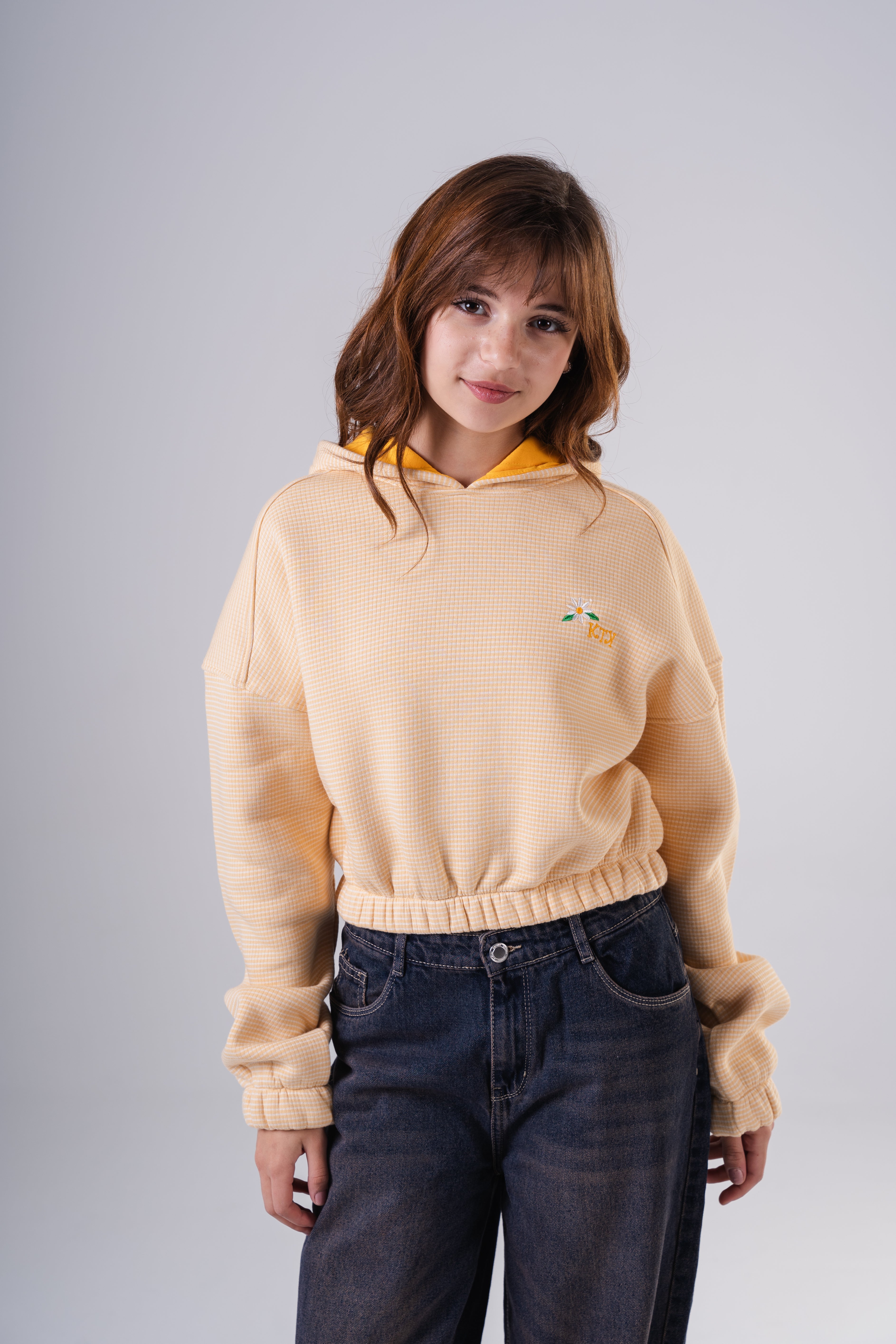 Girls Relaxed Fit Textured Cropped Hoodie