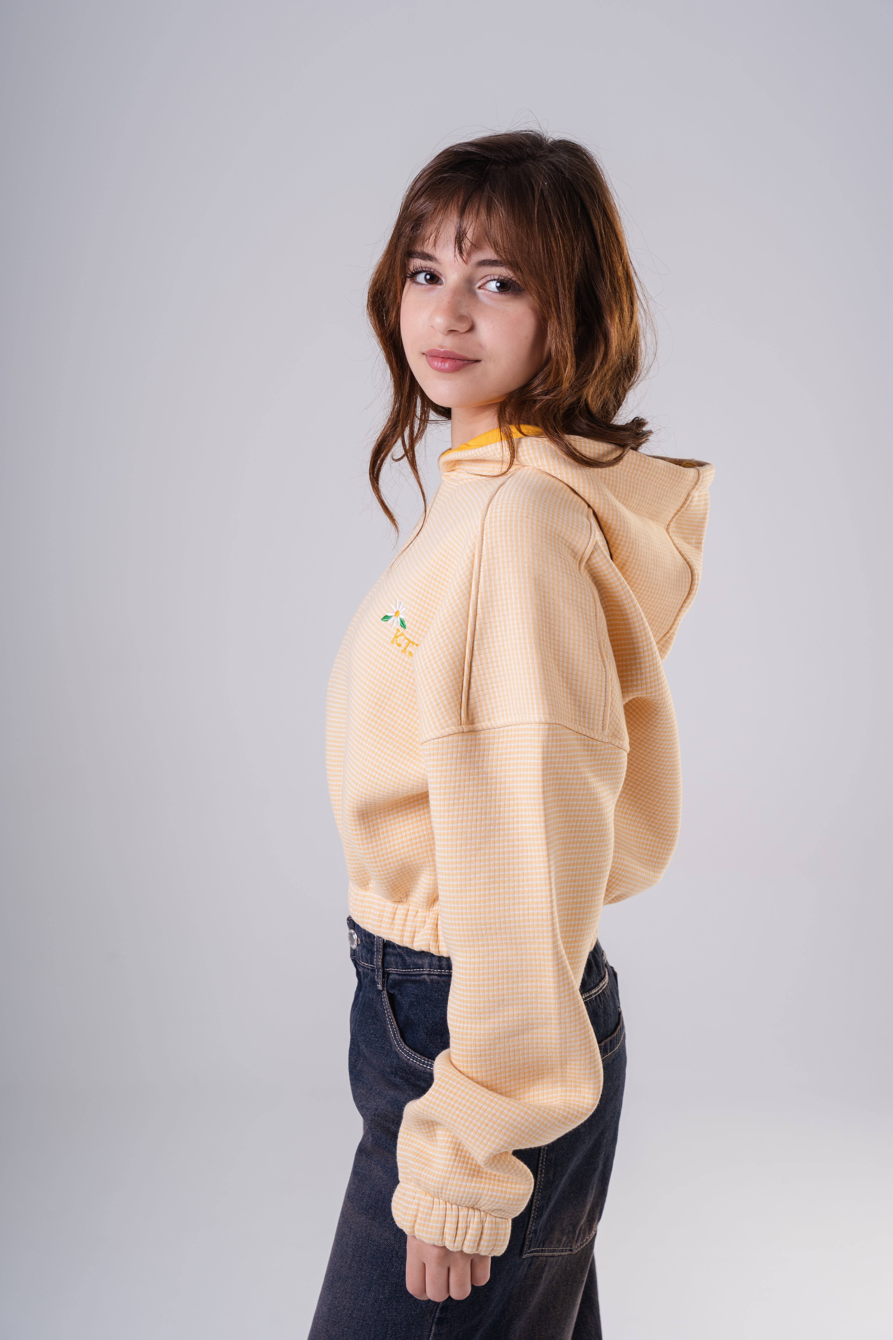 Girls Relaxed Fit Textured Cropped Hoodie