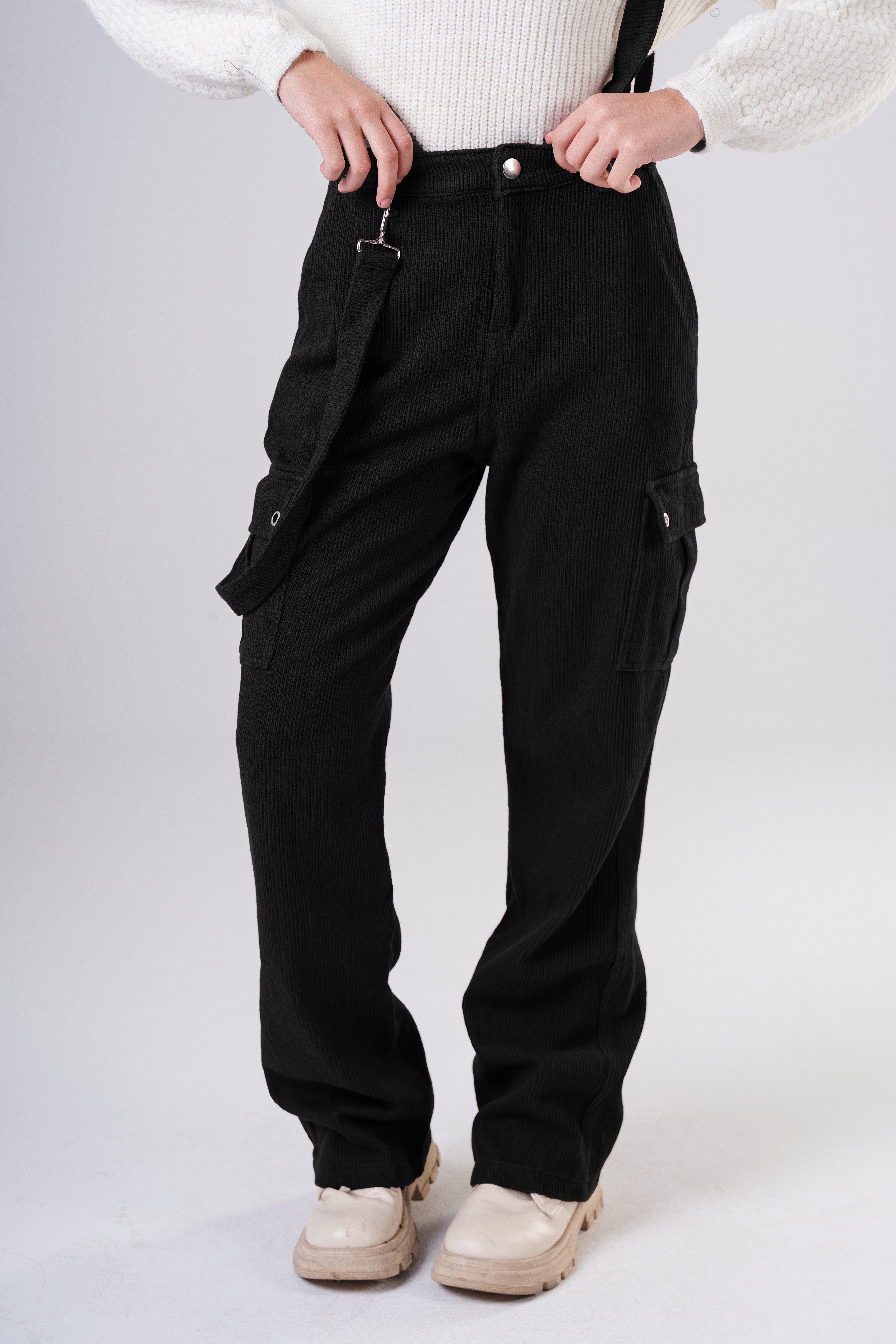 Girls Corduroy Cargo Pants with Removable Suspenders