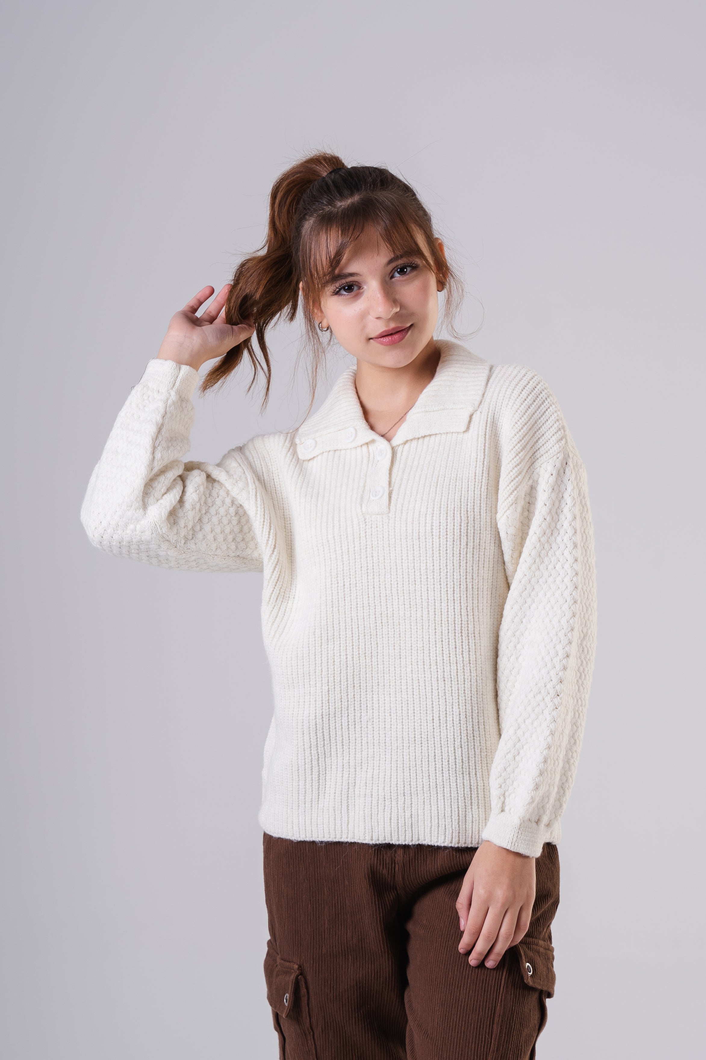 Girls Knit Pullover with Button Collar