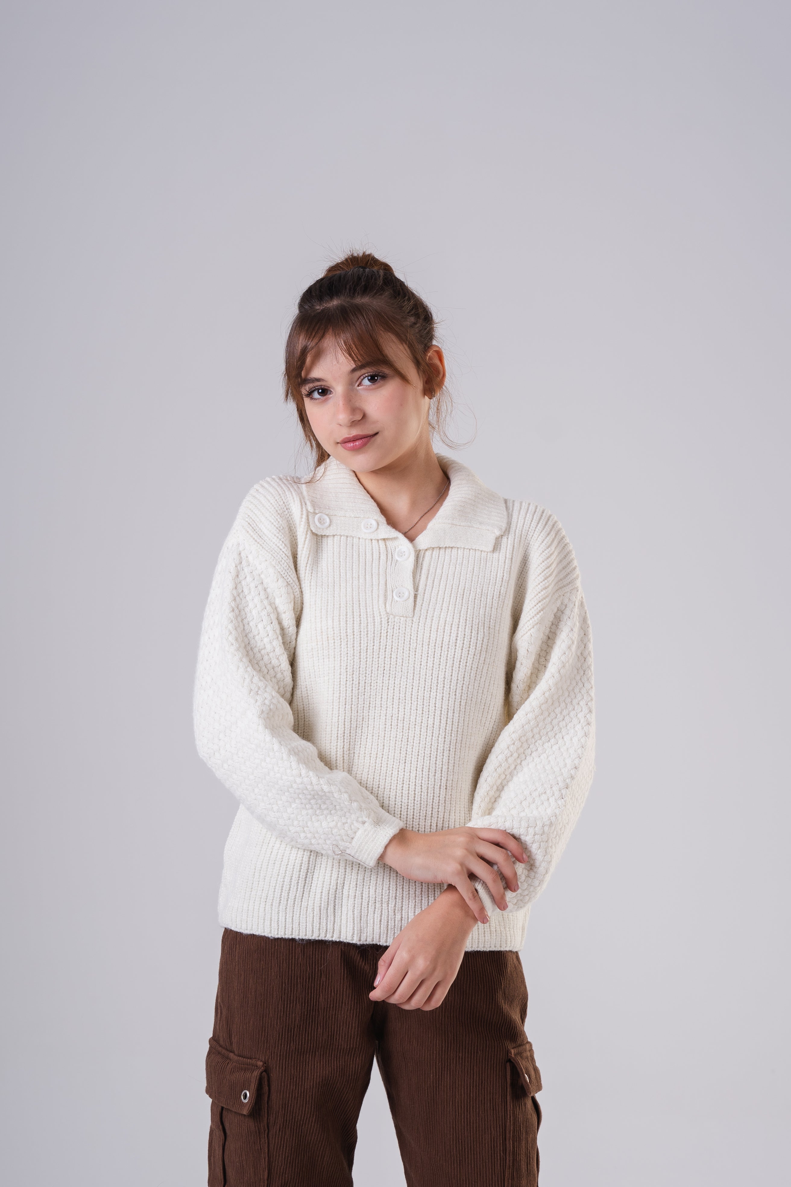 Girls Knit Pullover with Button Collar