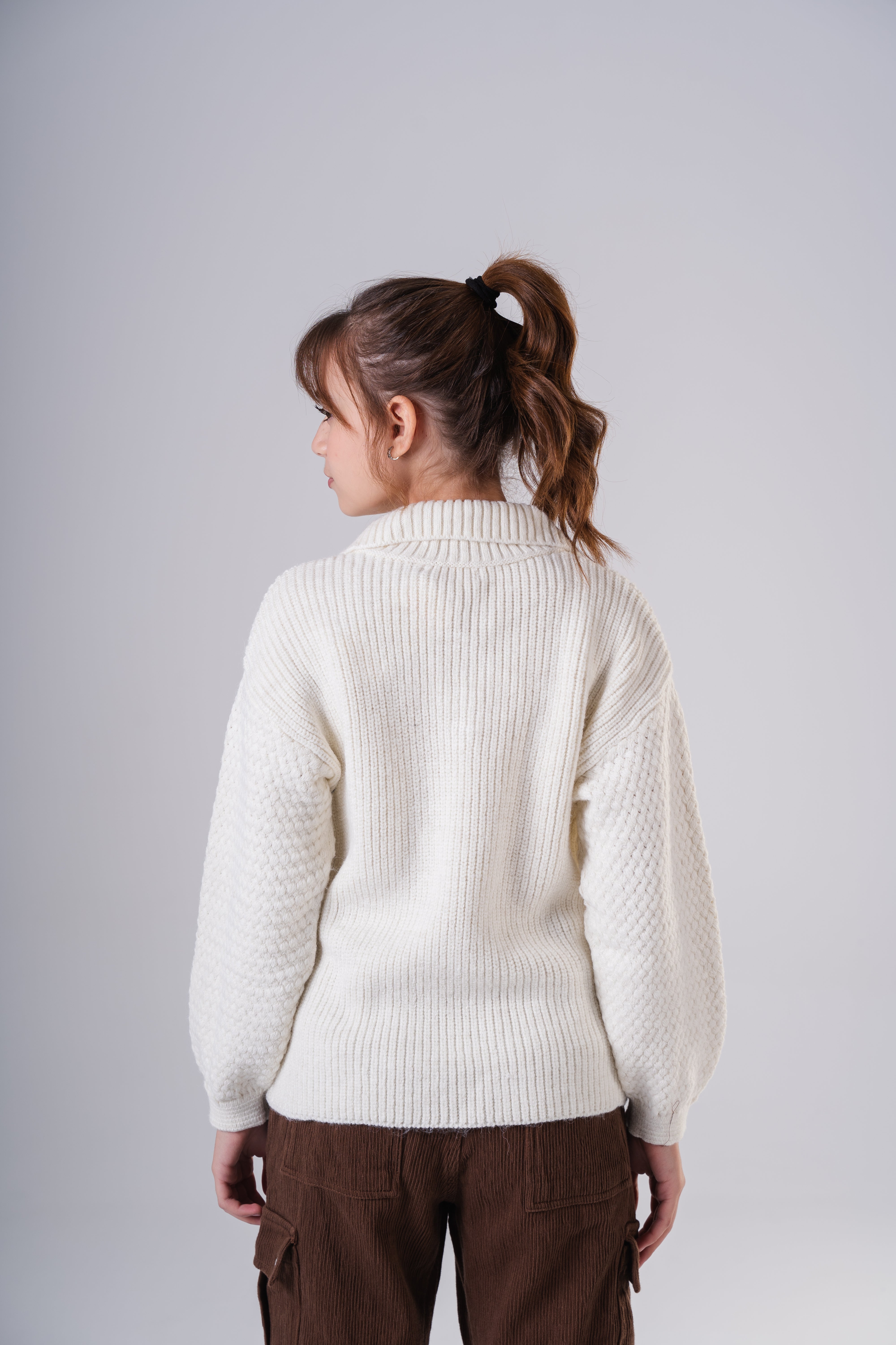 Girls Knit Pullover with Button Collar