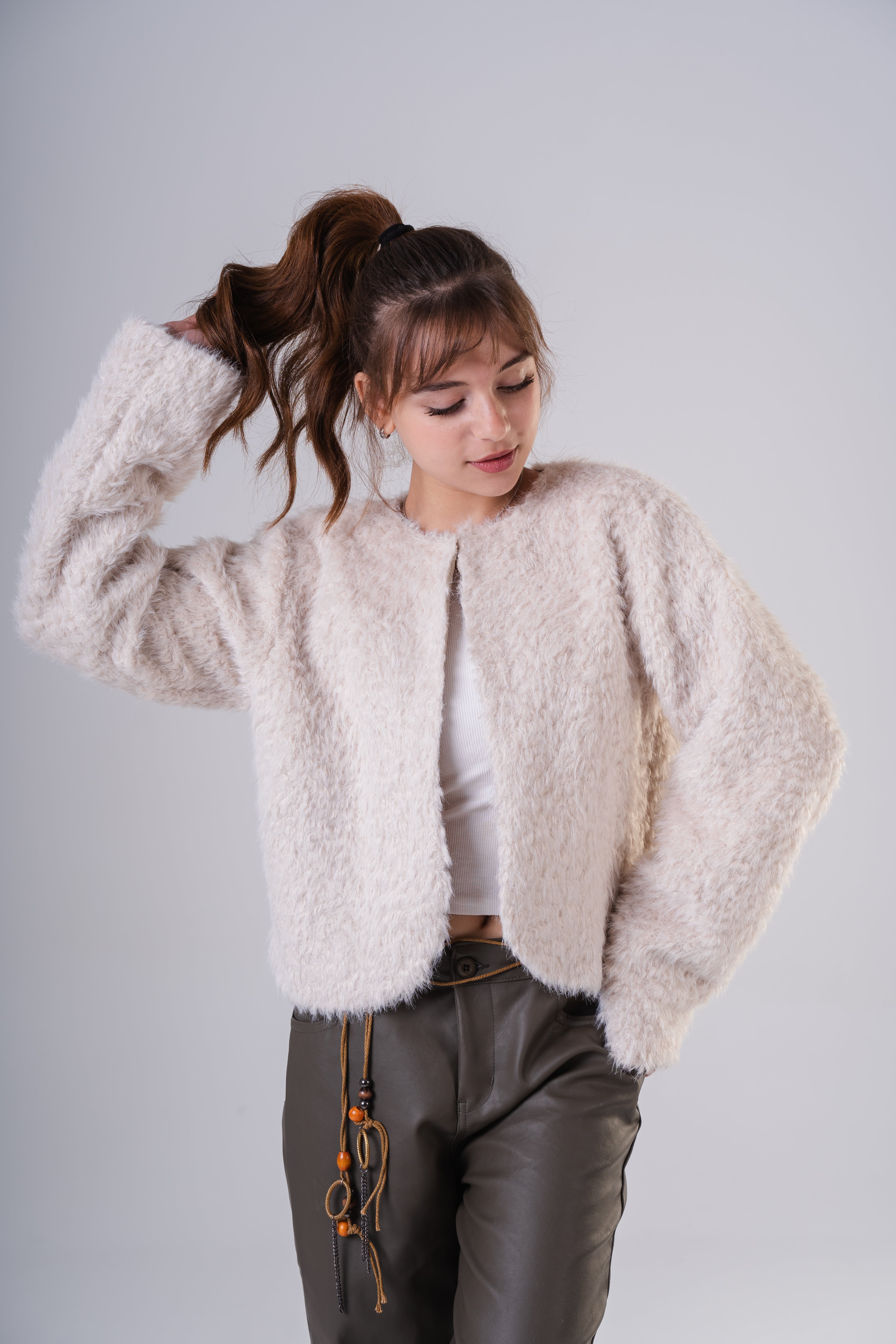 Girls' Faux Fur Shaggy Cropped Jacket