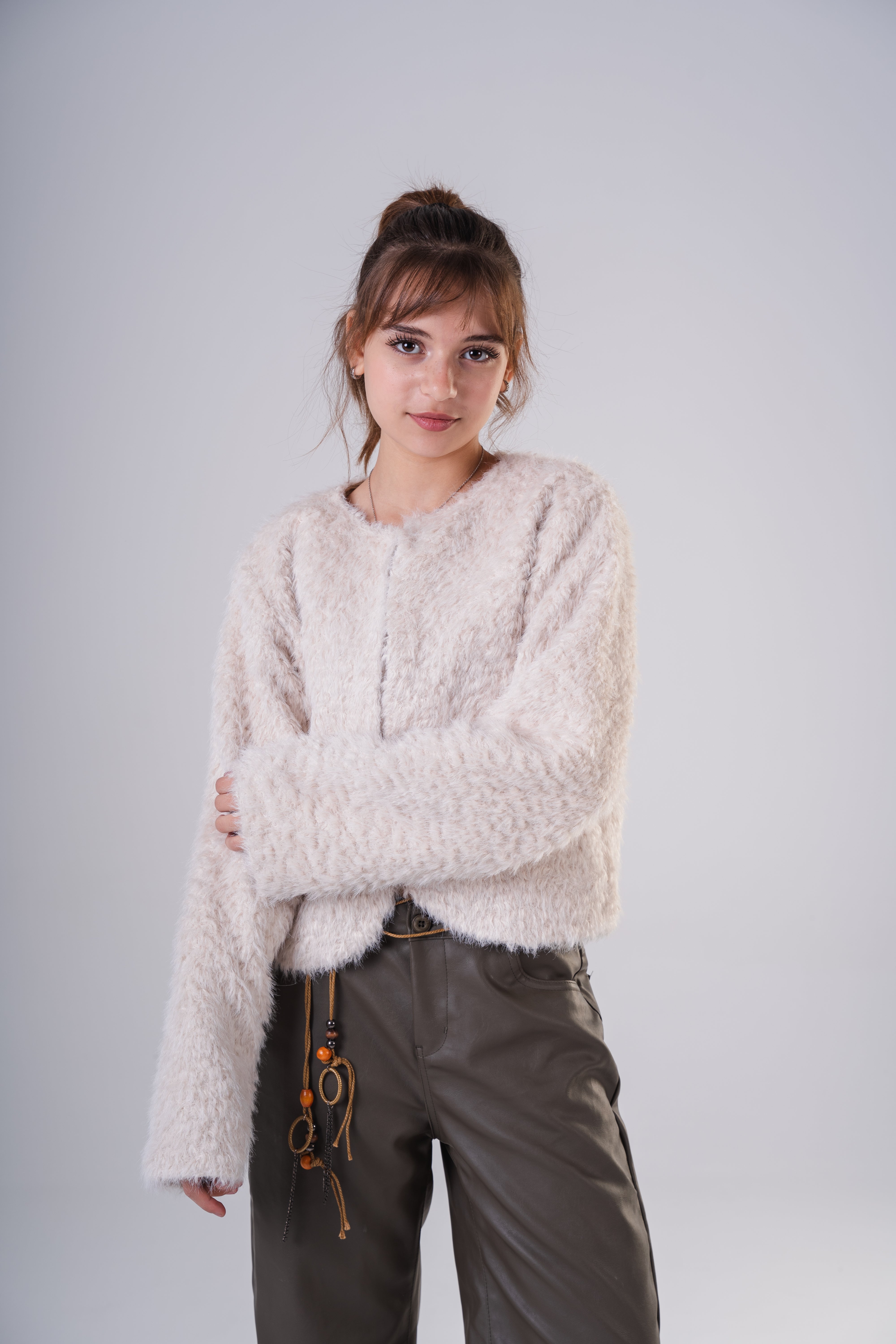 Girls' Faux Fur Shaggy Cropped Jacket