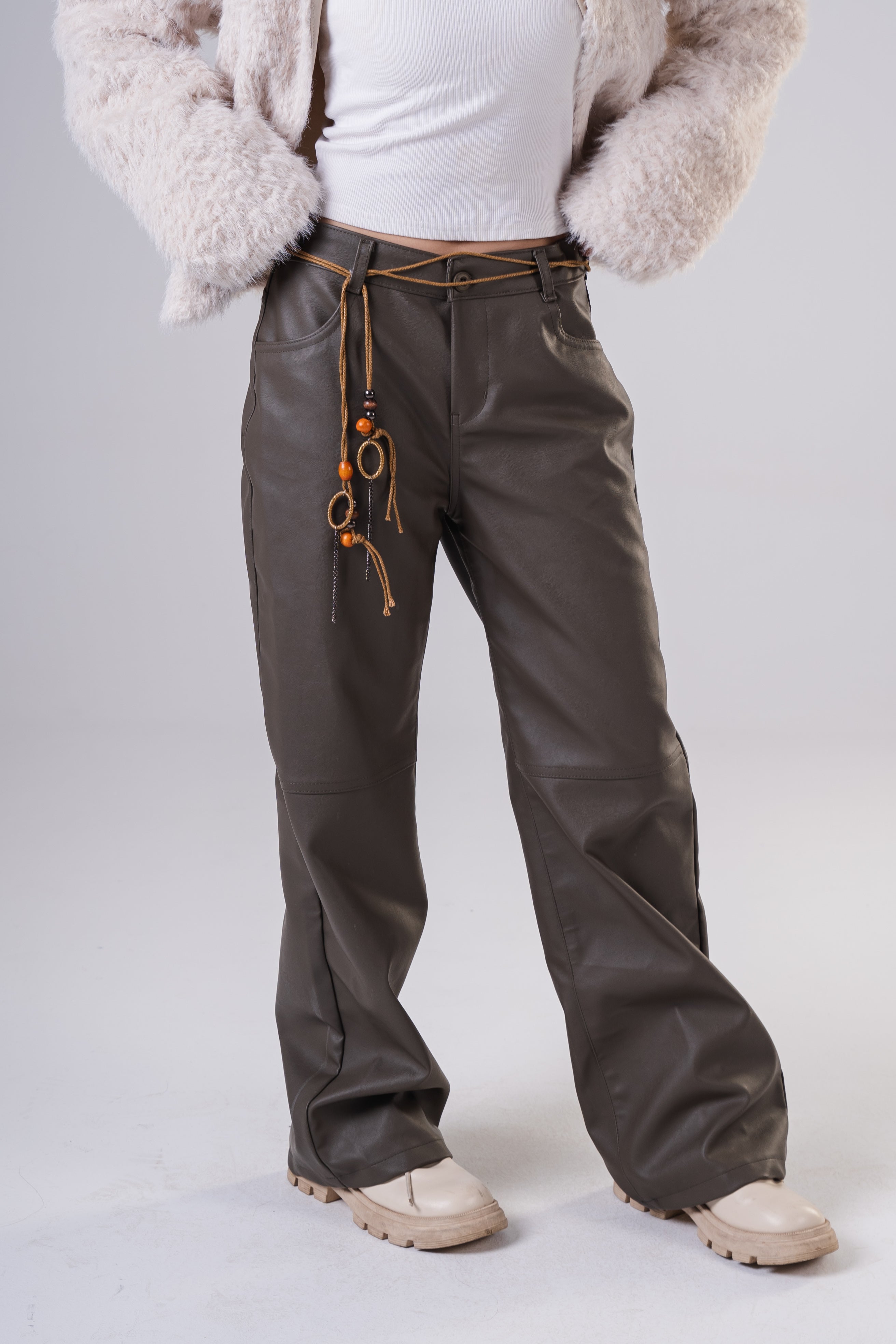 Girls' Fashion Faux Leather Pants with Relaxed Fit