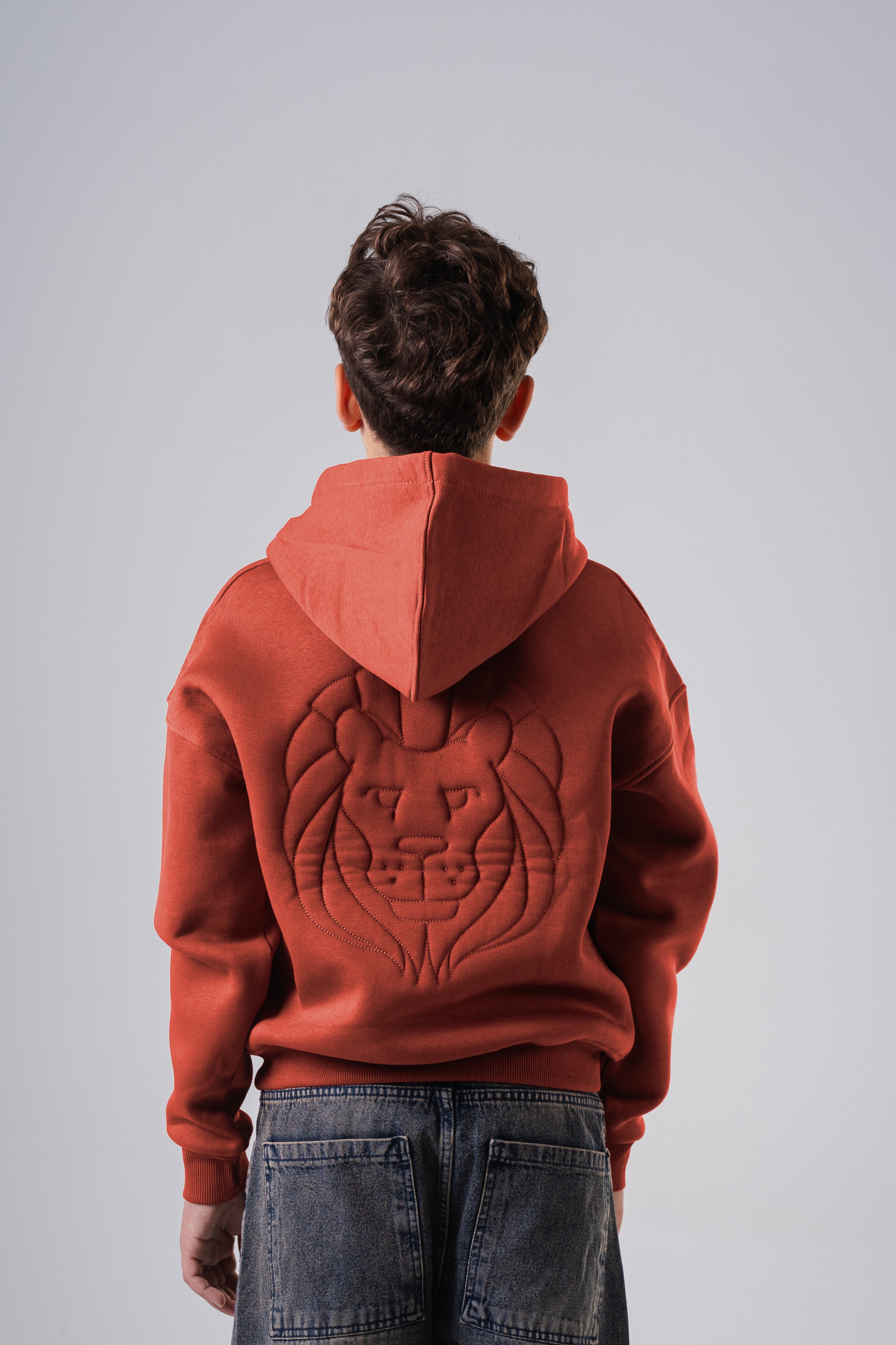 Boys Essential Hoodie with Embossed Lion Back