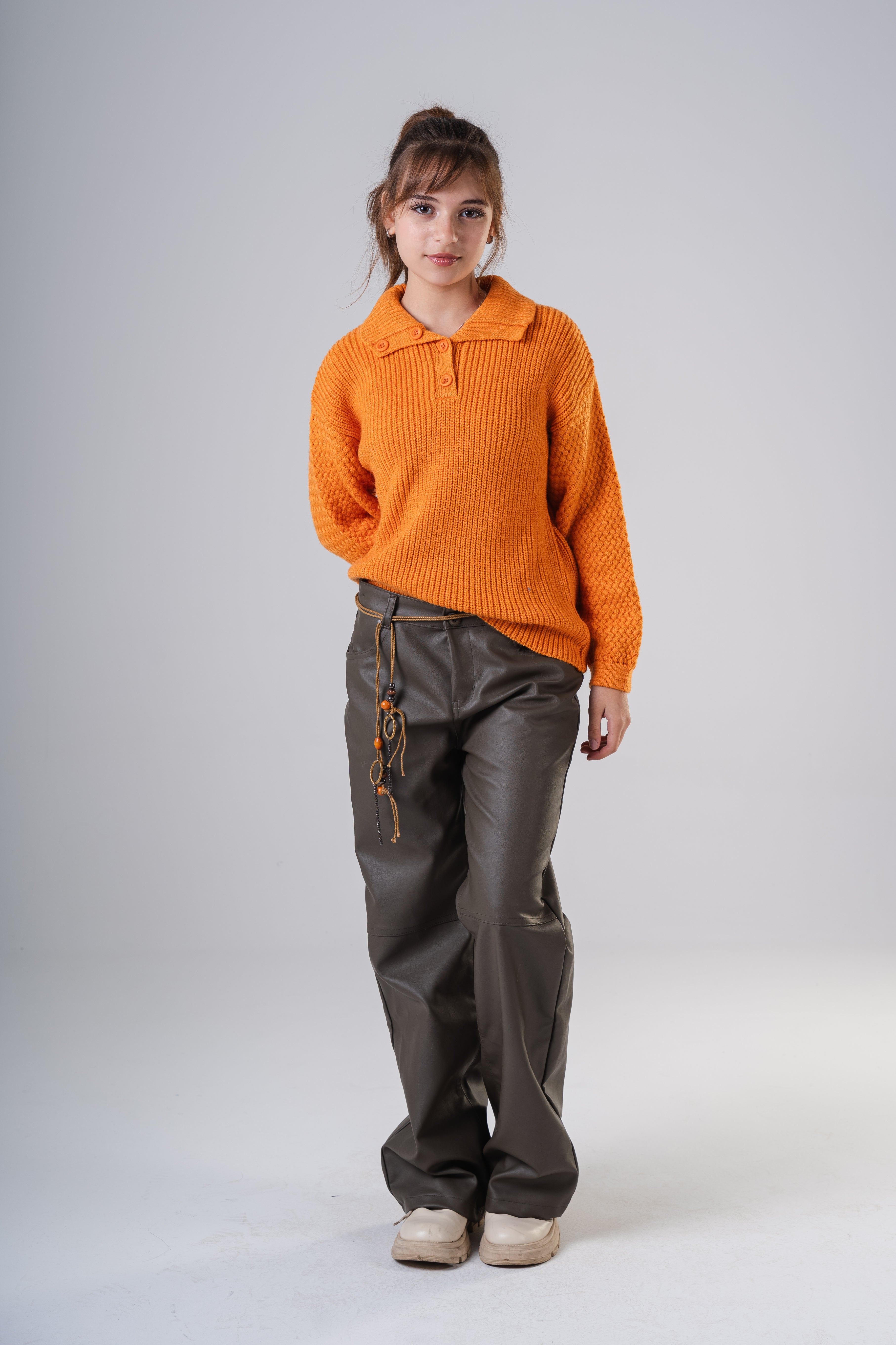 Girls Knit Pullover with Button Collar