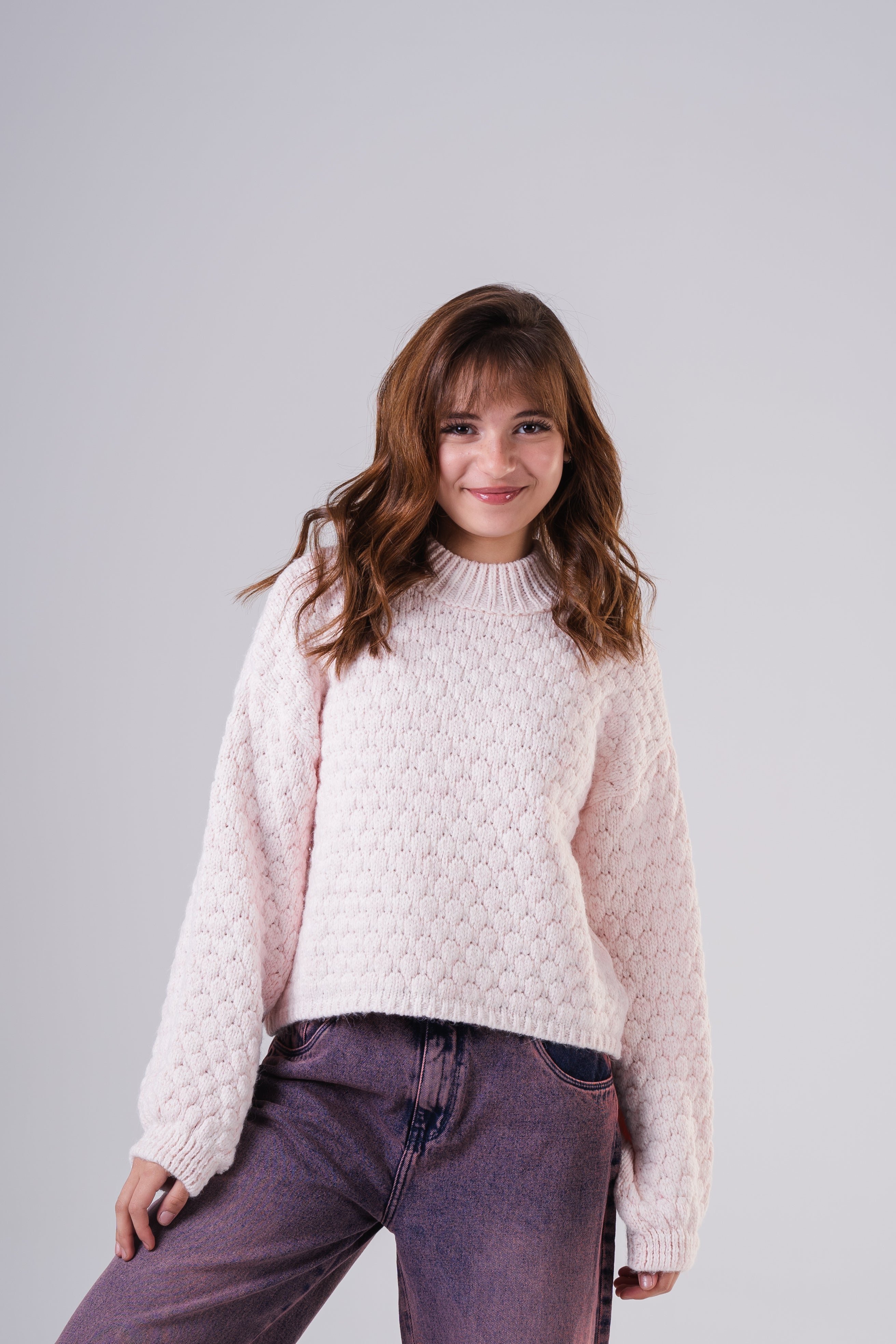 Girls' Textured Bubble Knit Sweater