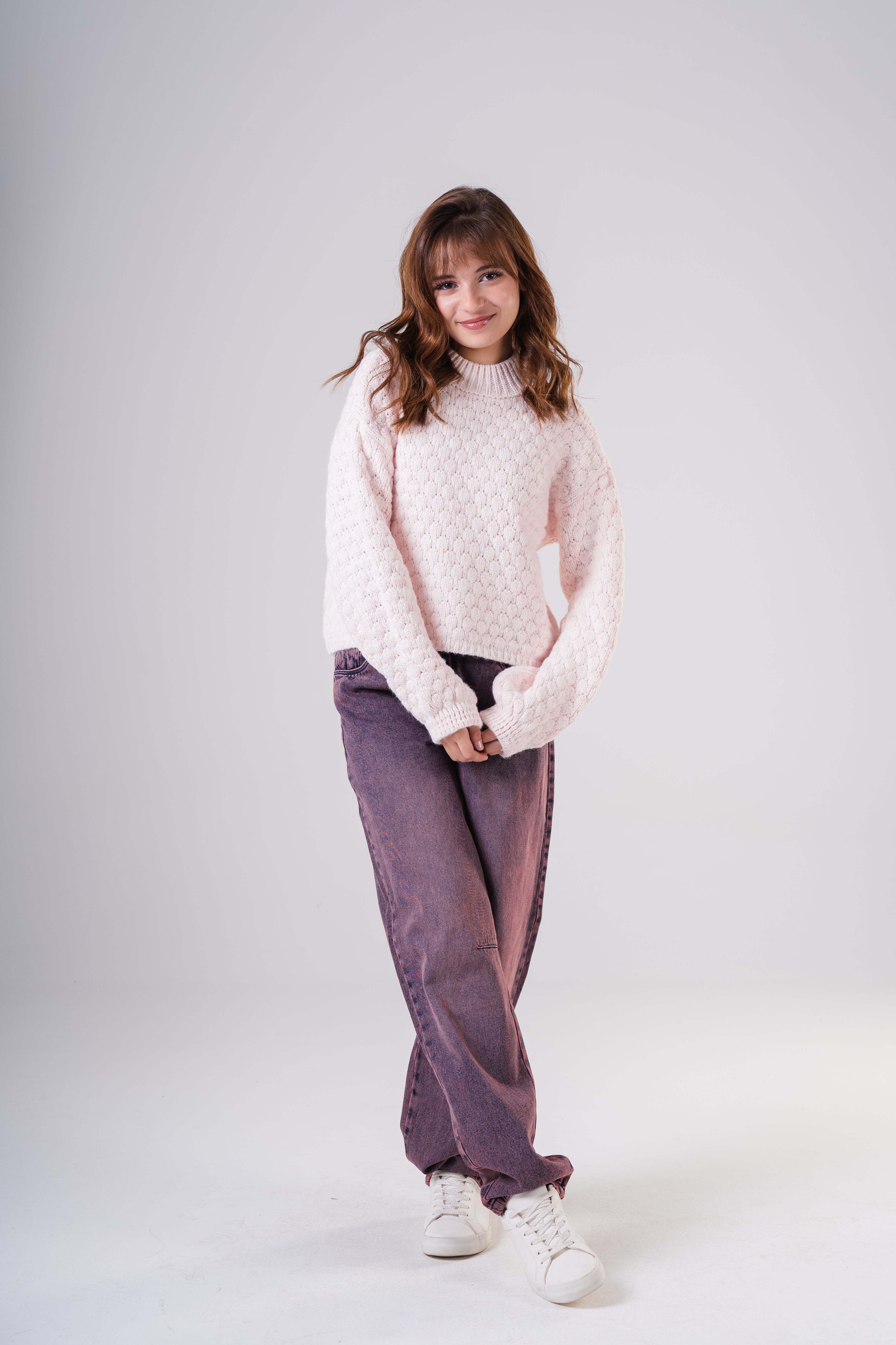 Girls' Textured Bubble Knit Sweater