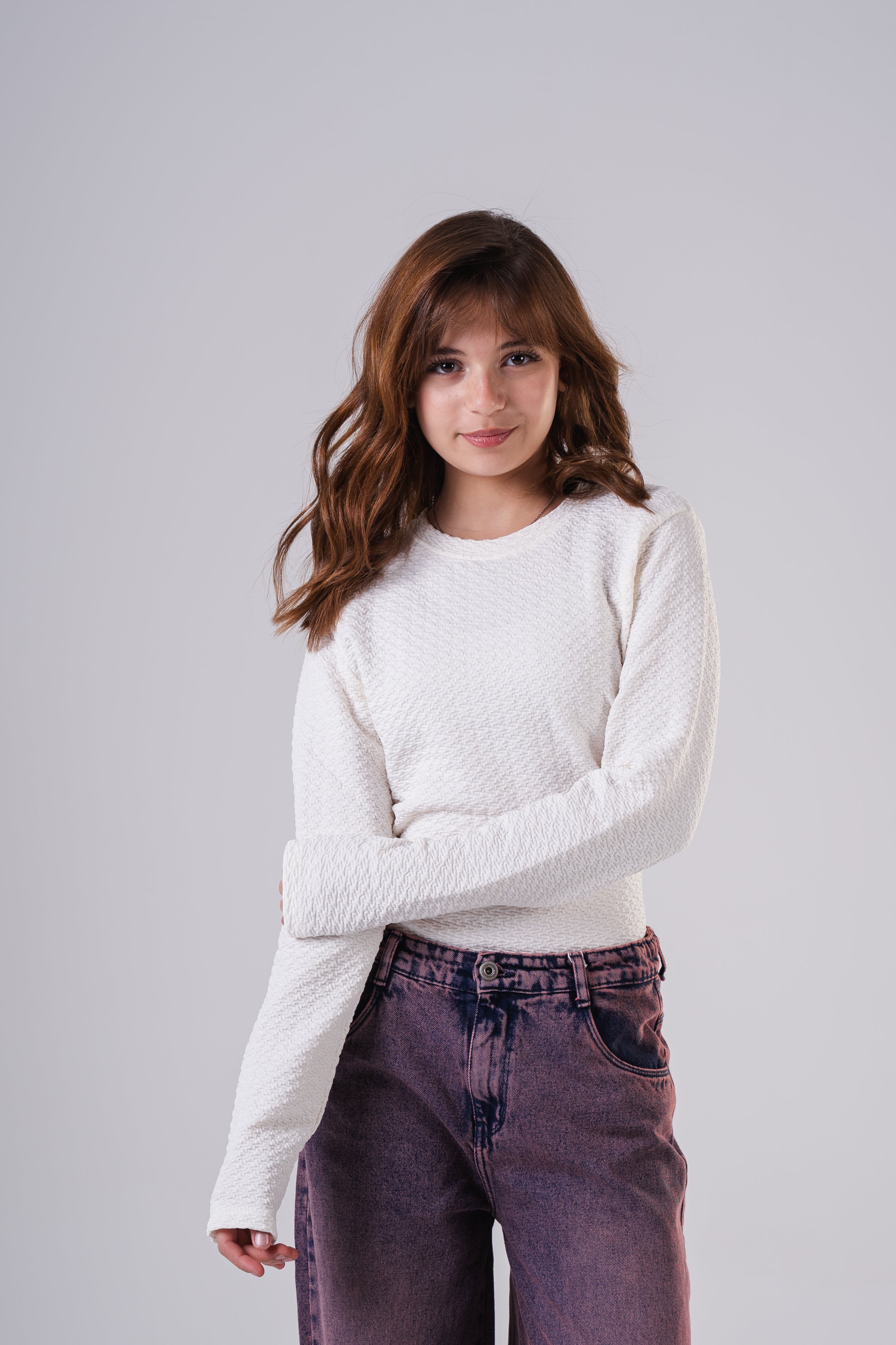 Girls Subtle Texture Essential Long-Sleeve Top