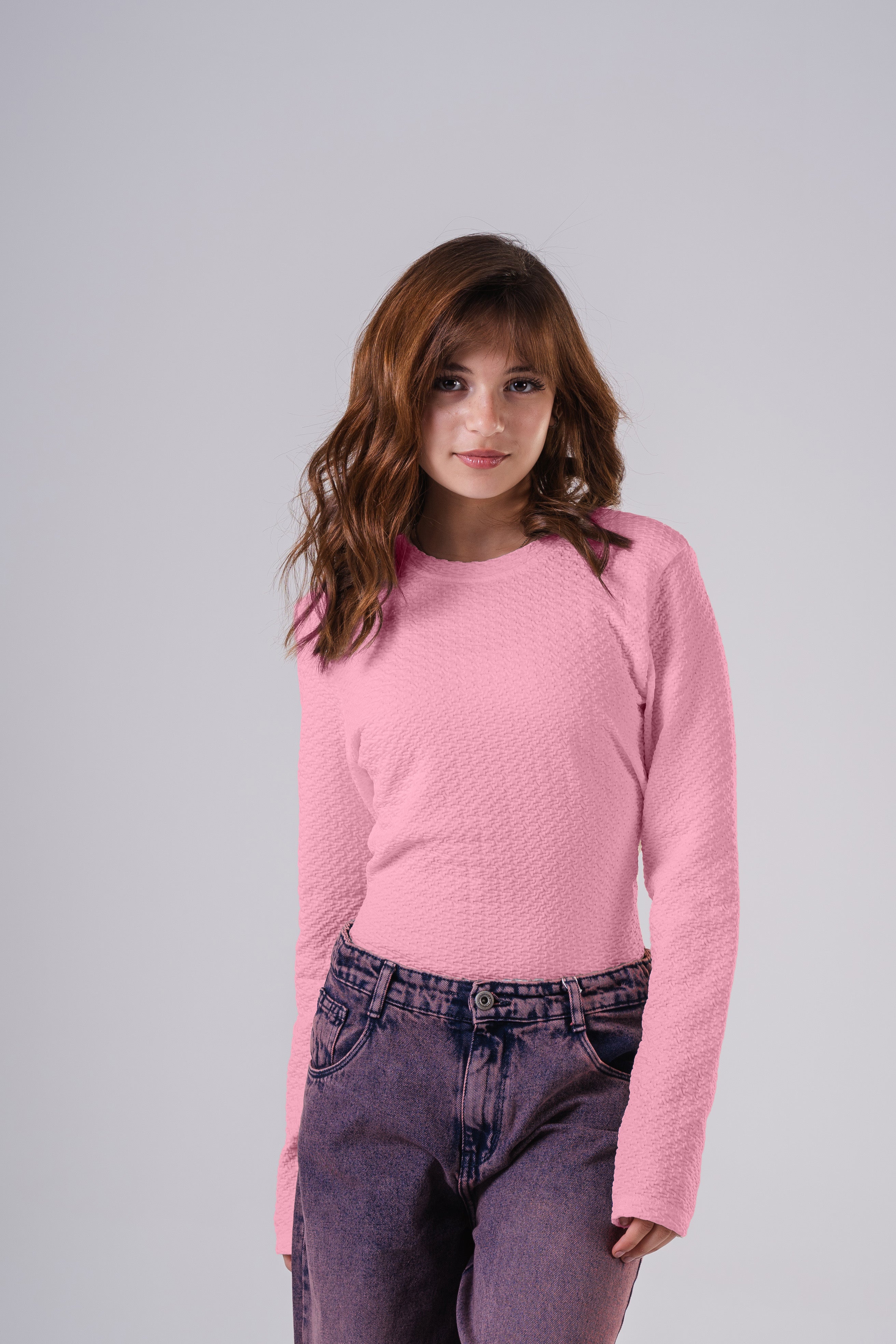 Girls Subtle Texture Essential Long-Sleeve Top