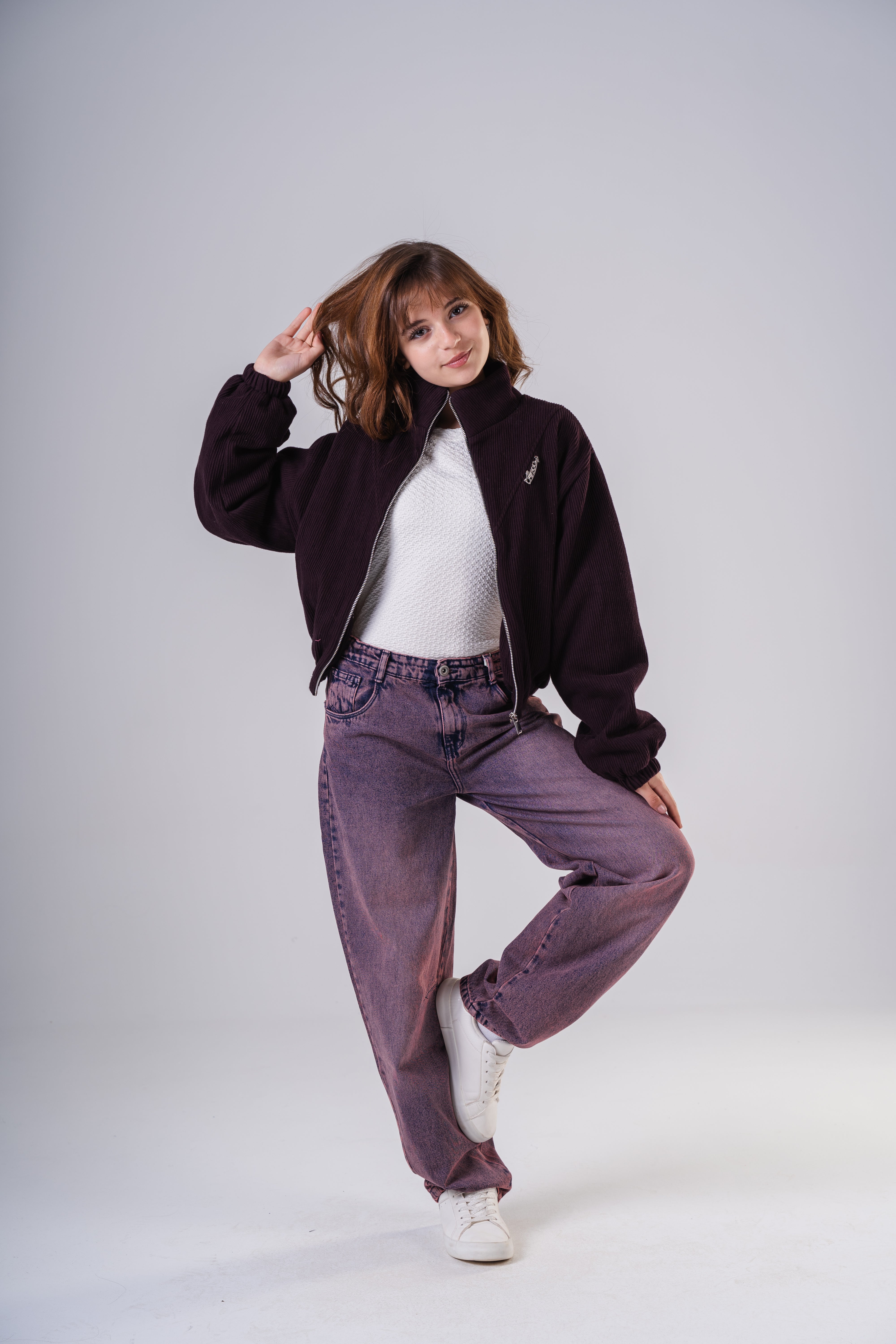 Girls' Oversized Corduroy Bomber Jacket