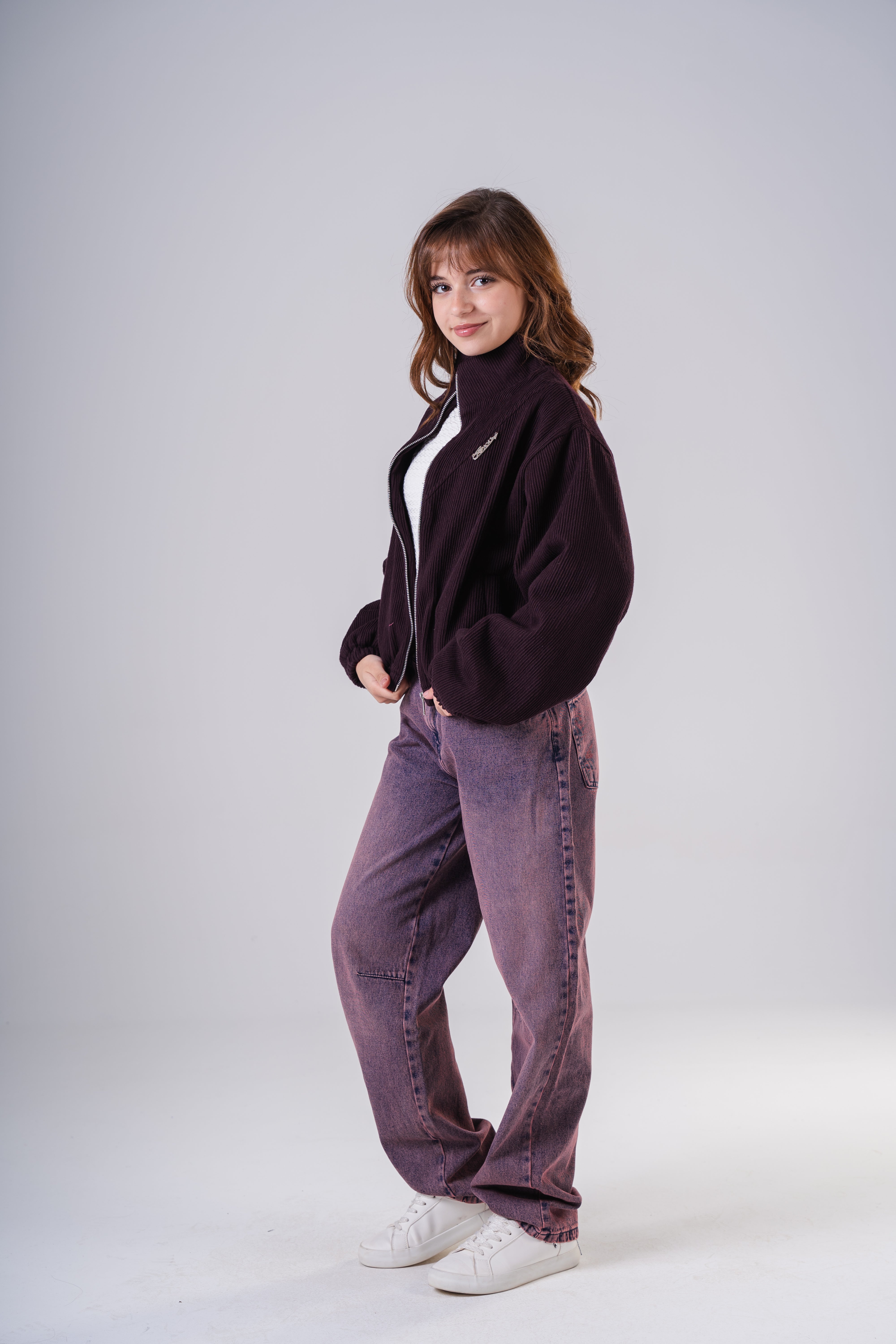 Girls' Oversized Corduroy Bomber Jacket