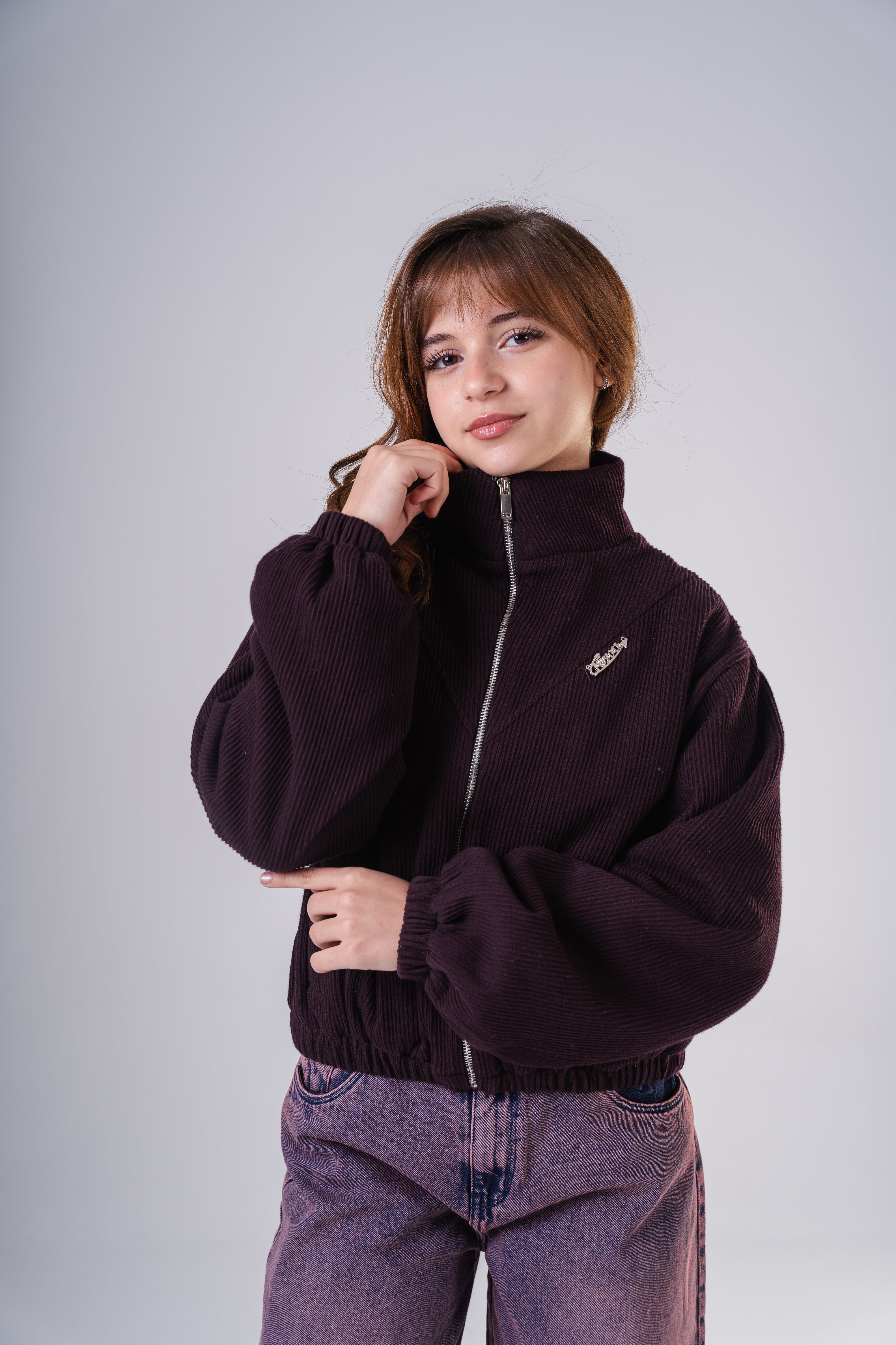 Girls' Oversized Corduroy Bomber Jacket