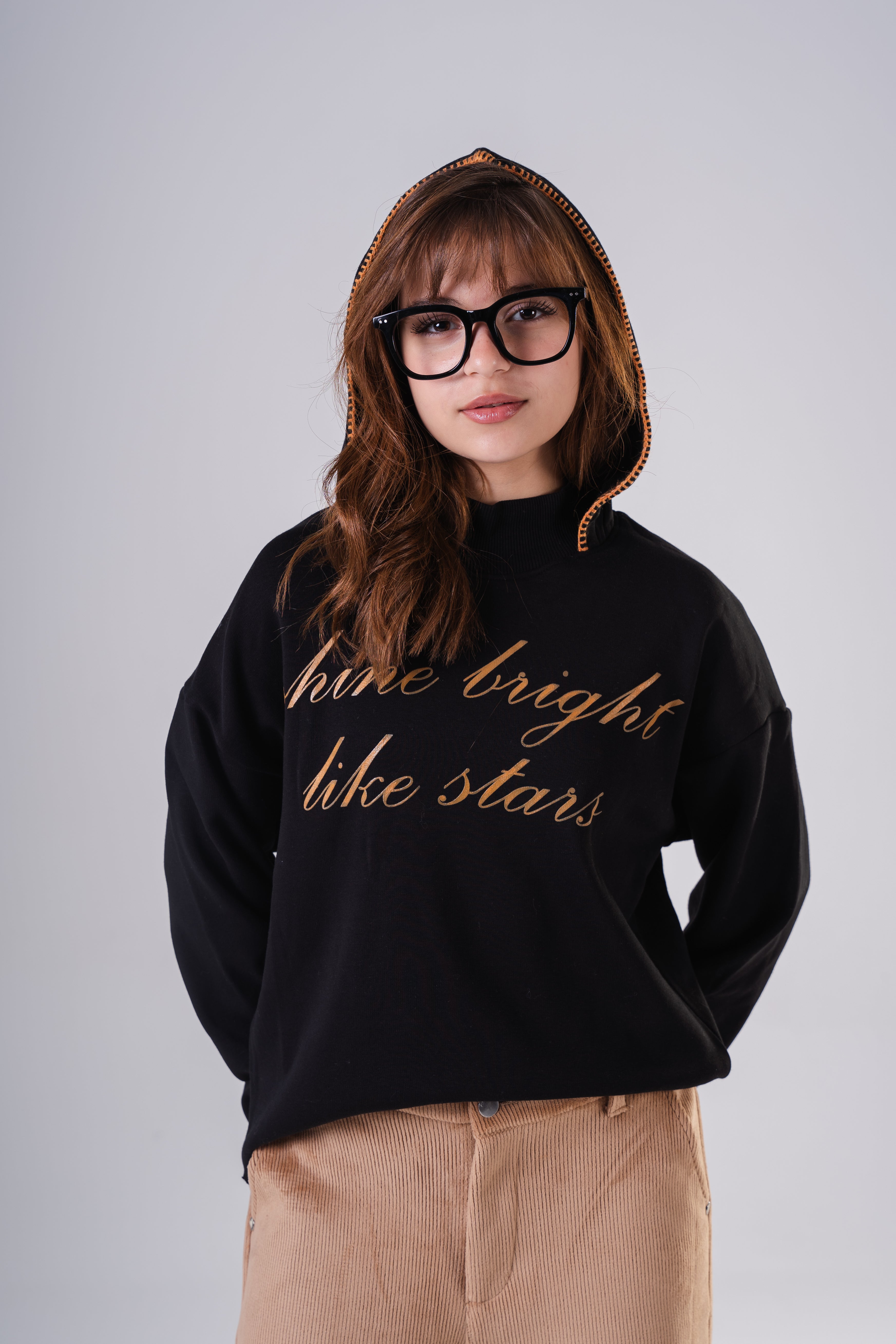 Girls Unique Hoodie with Contrast Hood Trim