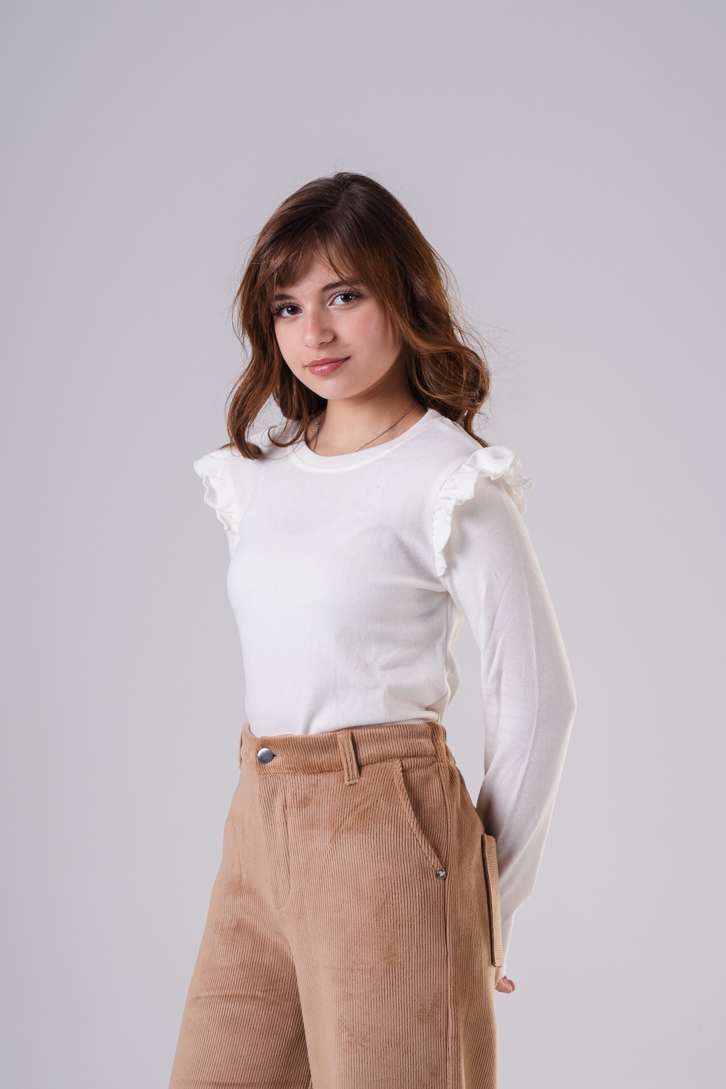 Girls' Long-Sleeve Ruffle Shoulder Sweatshirt