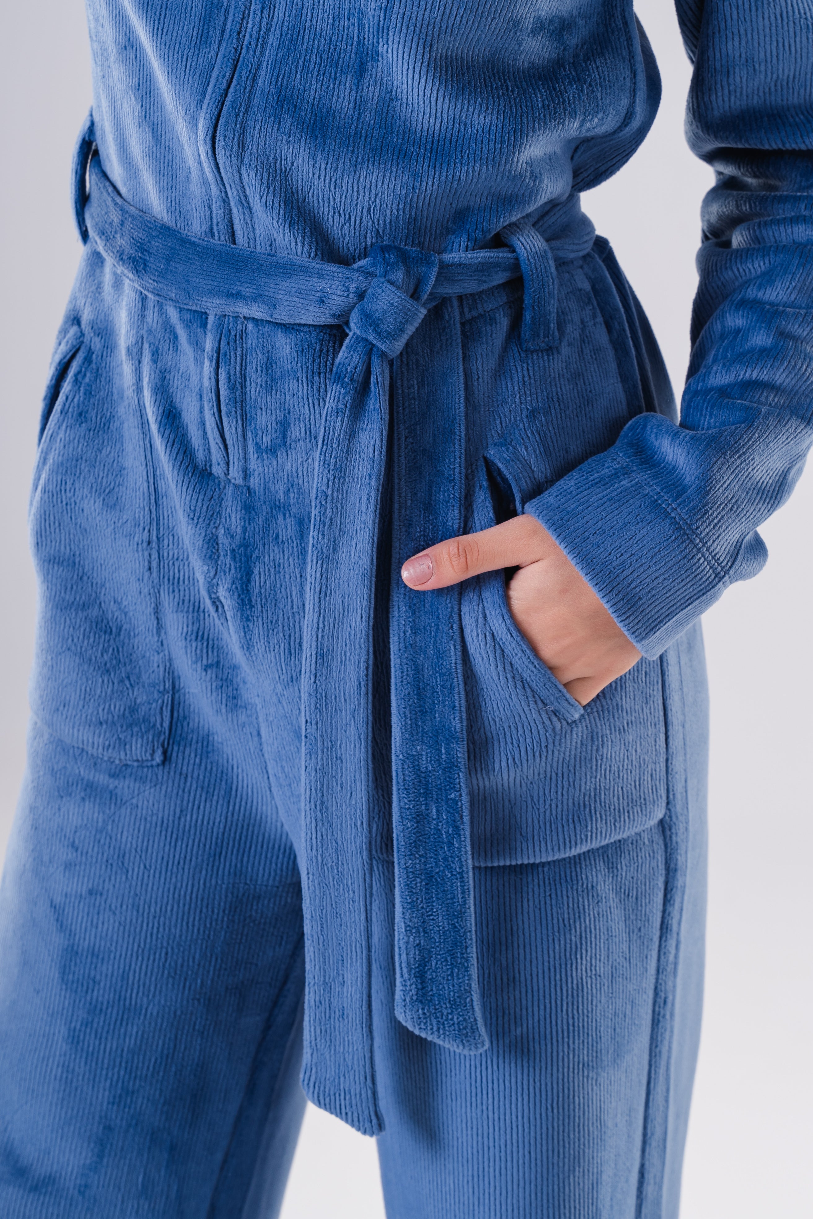 Girls High-Texture Corduroy Long Sleeve Jumpsuit