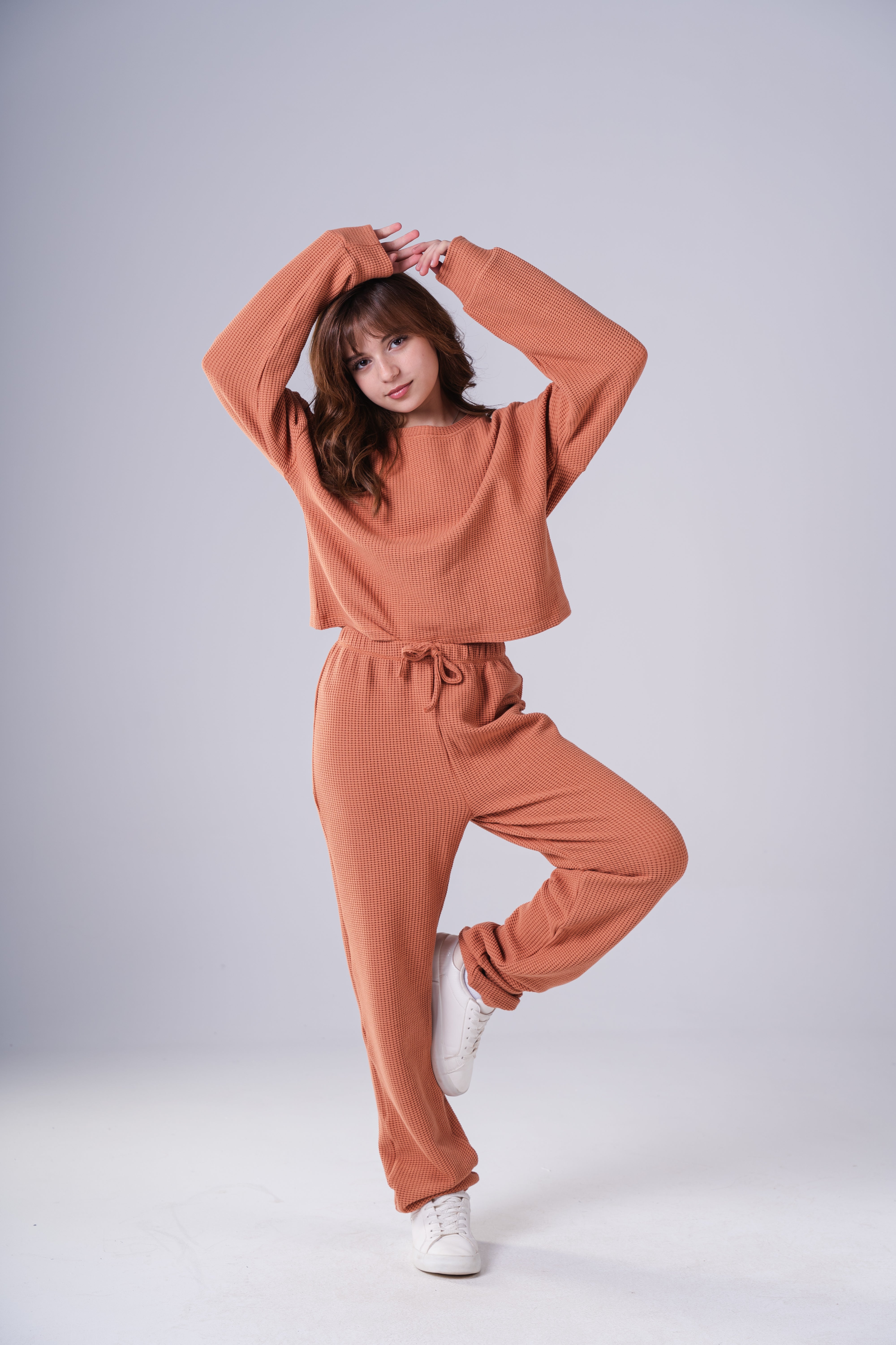 Girls Waffle Knit Loungewear Set