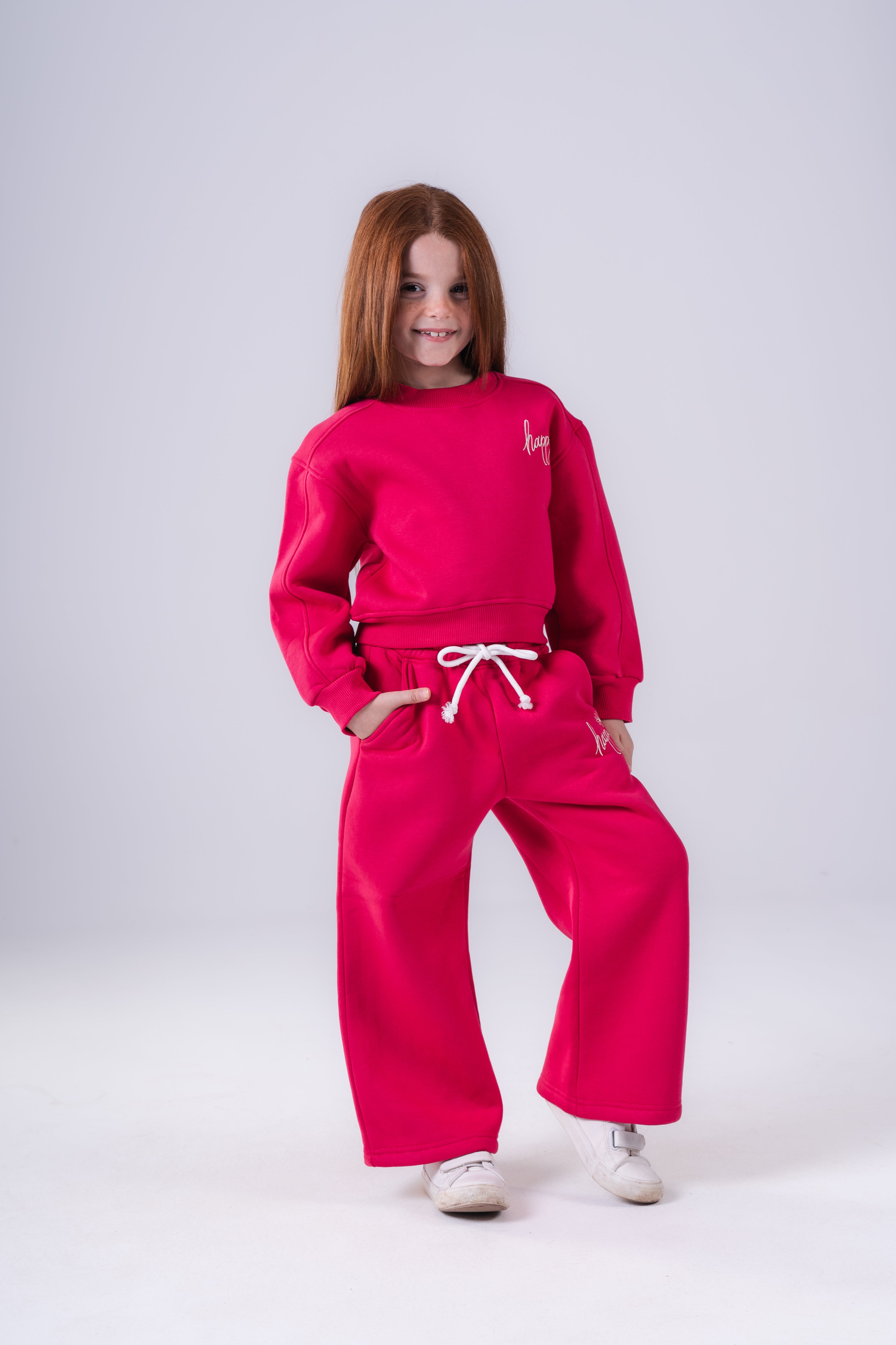 Girls Plush Fleece Wide-Leg Pajama Set