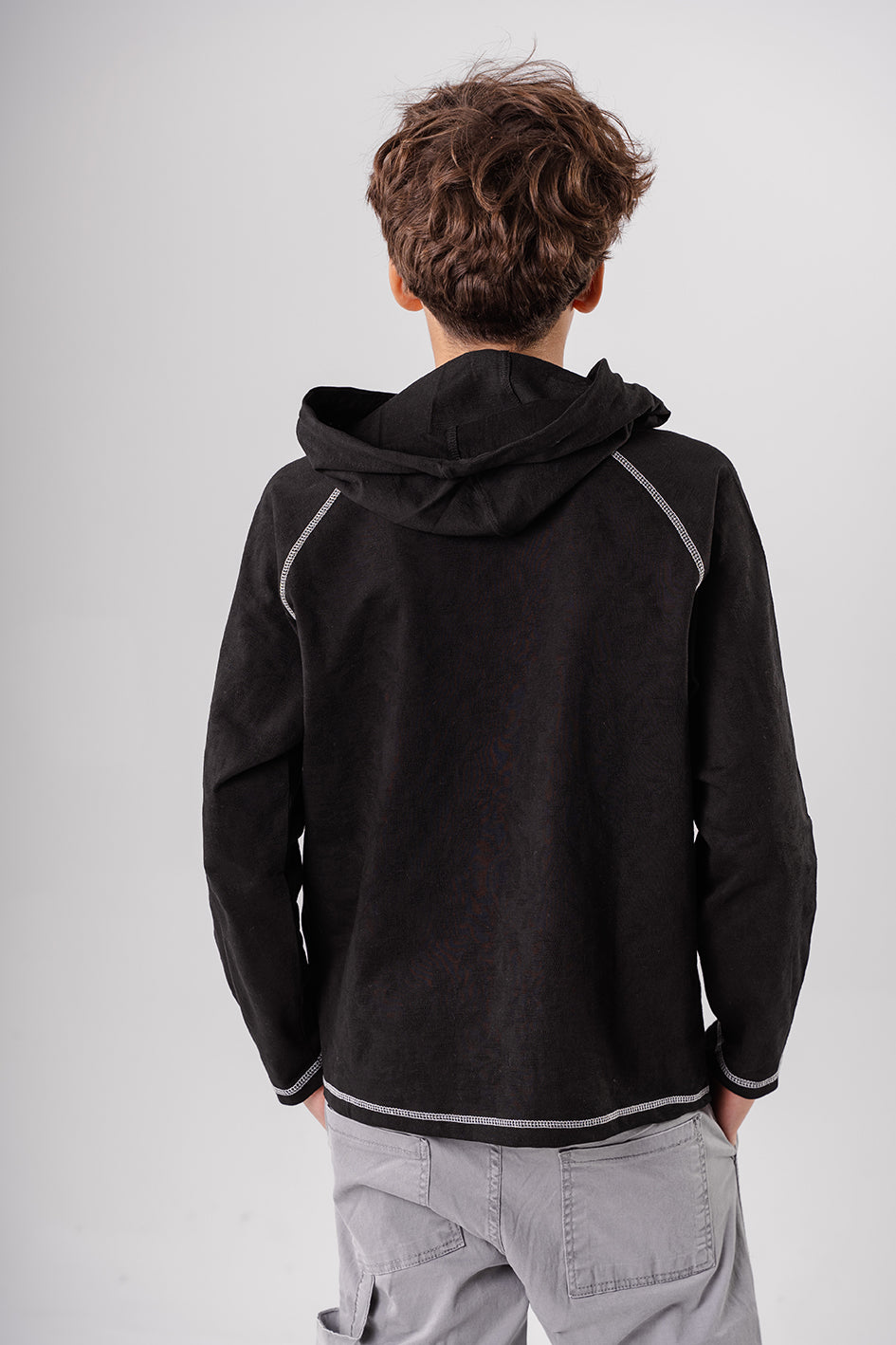 Boys Black Hooded Sweatshirt With Embroidery