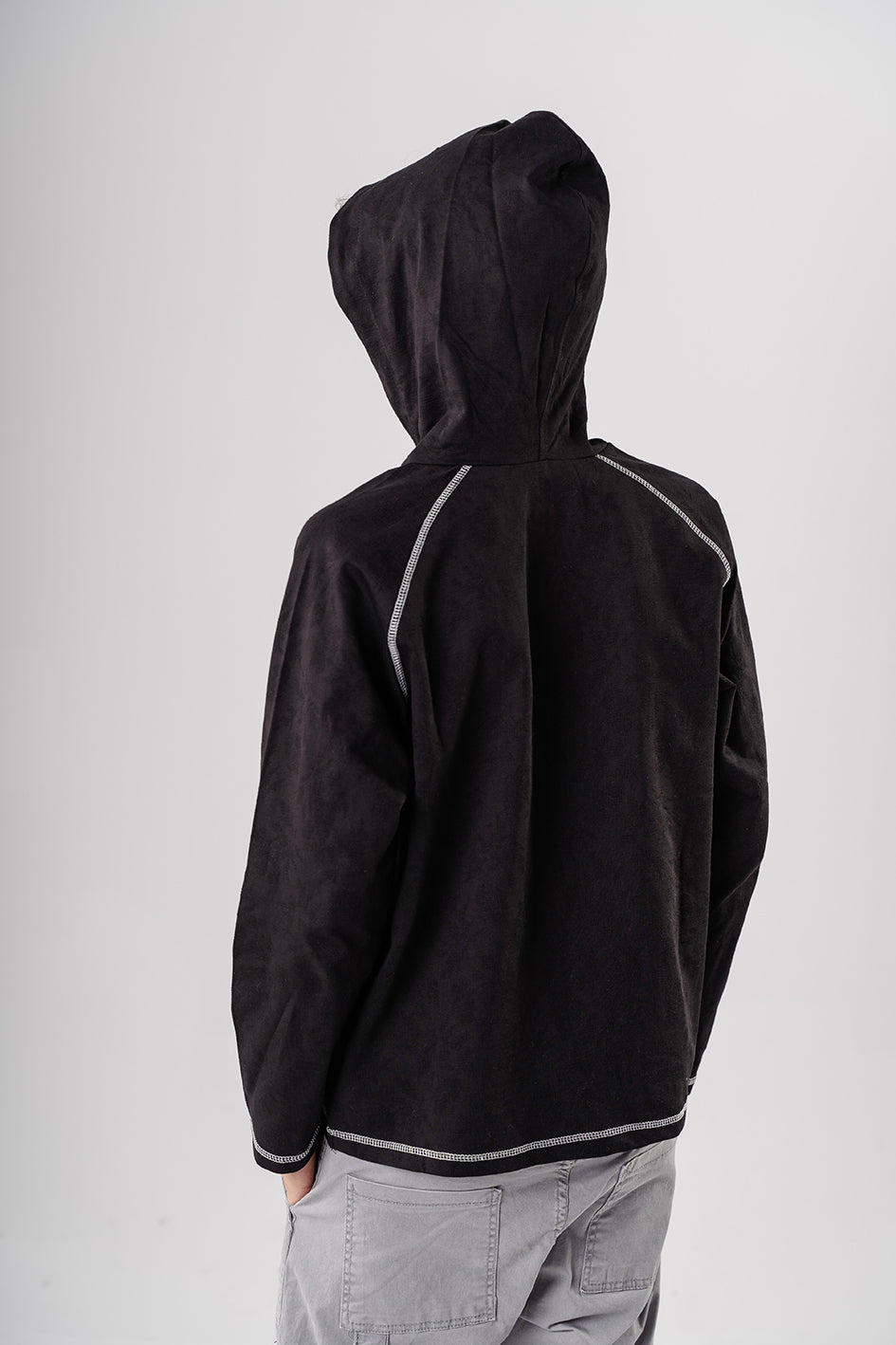 Boys Black Hooded Sweatshirt With Embroidery