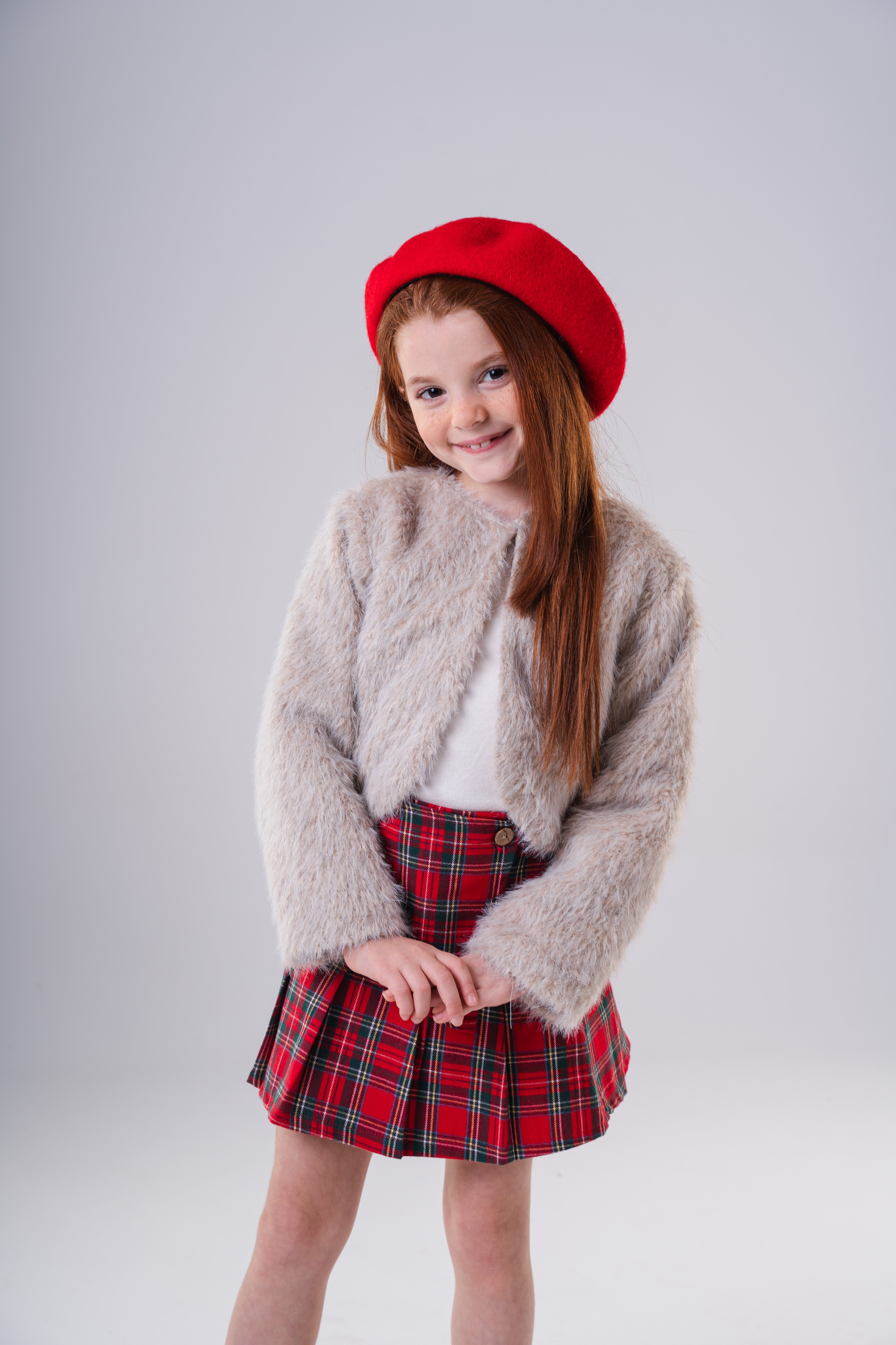 Girls Plaid Pleated Skirt with Wrap Detail