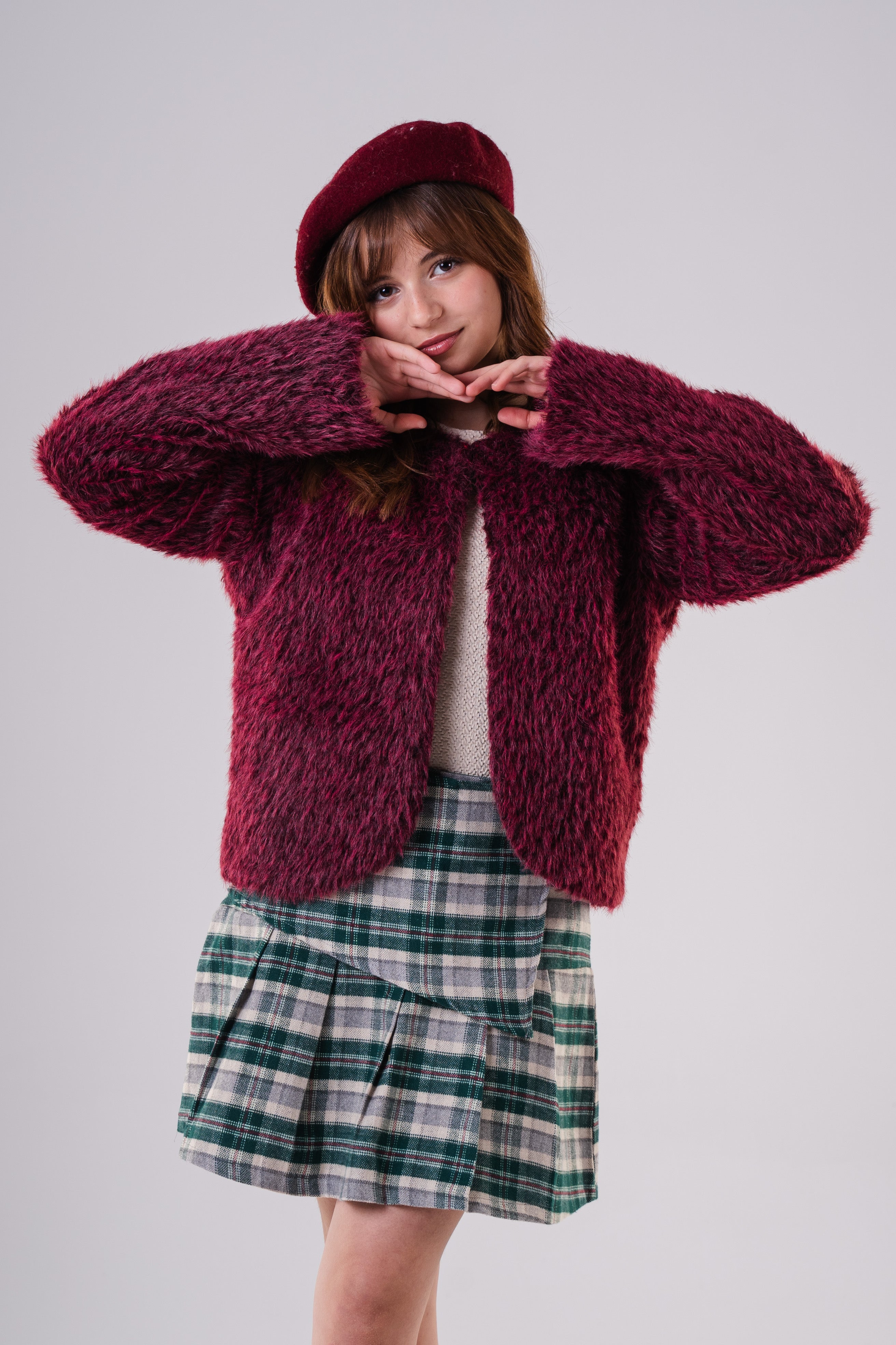 Girls' Faux Fur Shaggy Cropped Jacket