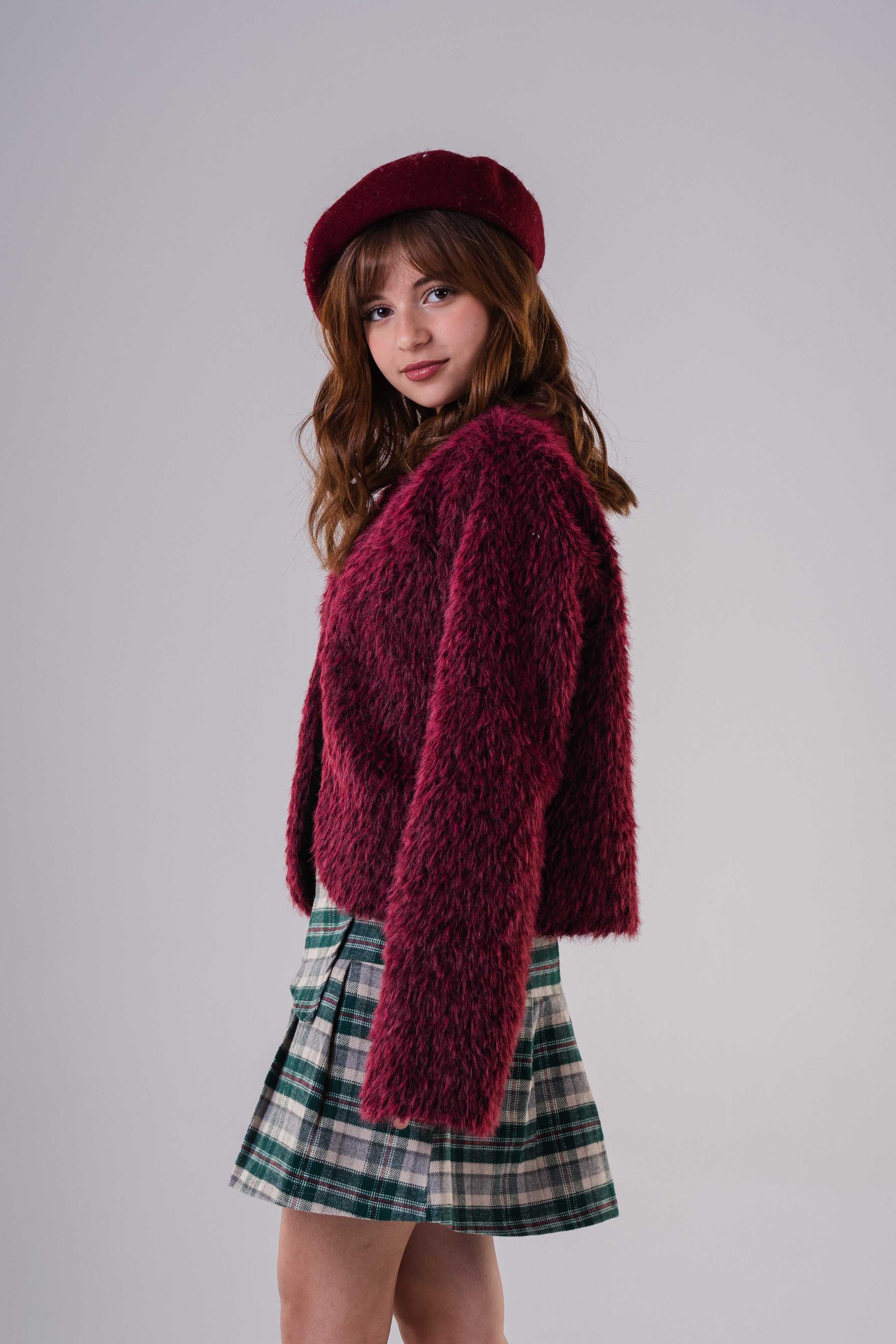 Girls' Faux Fur Shaggy Cropped Jacket