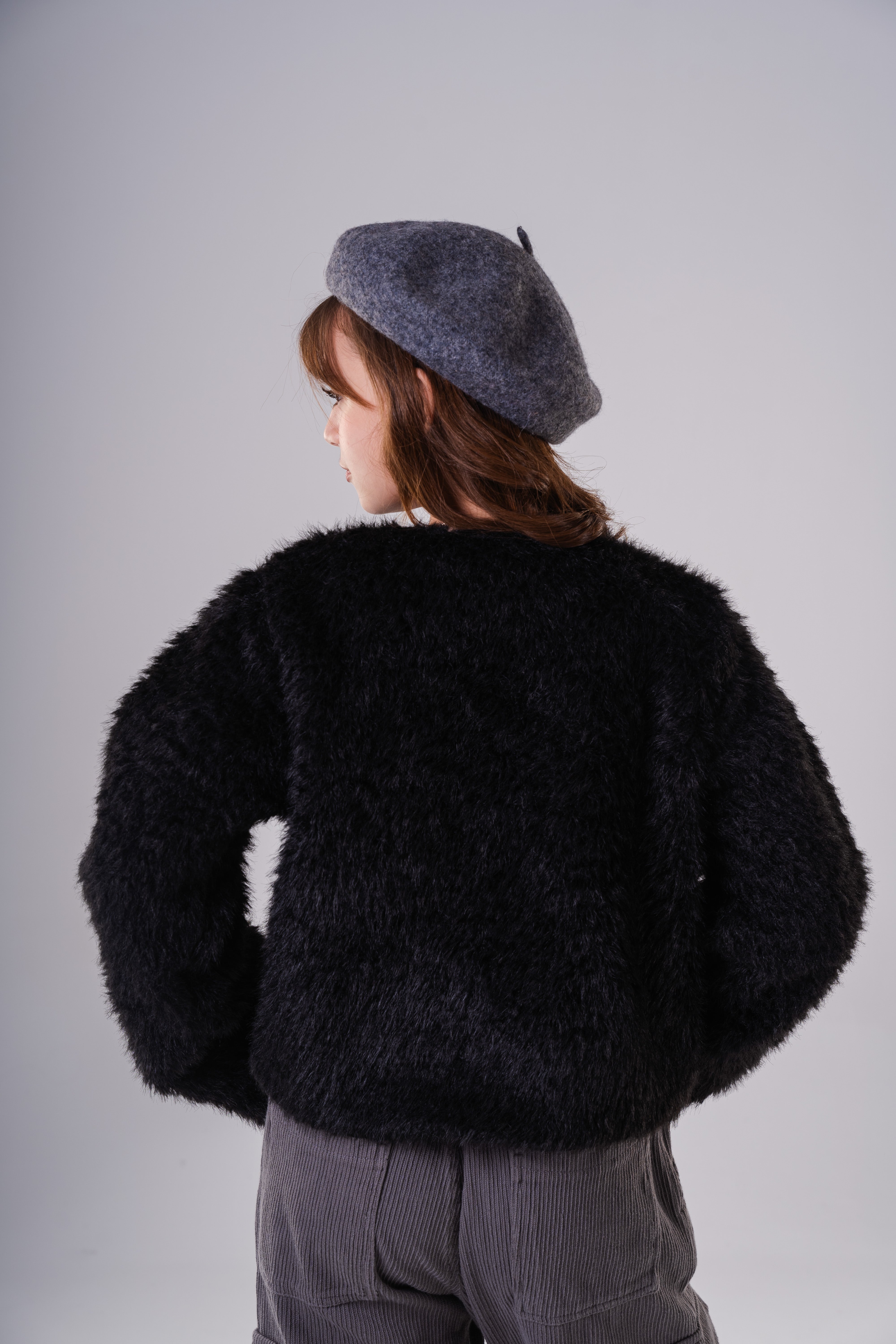 Girls' Faux Fur Shaggy Cropped Jacket