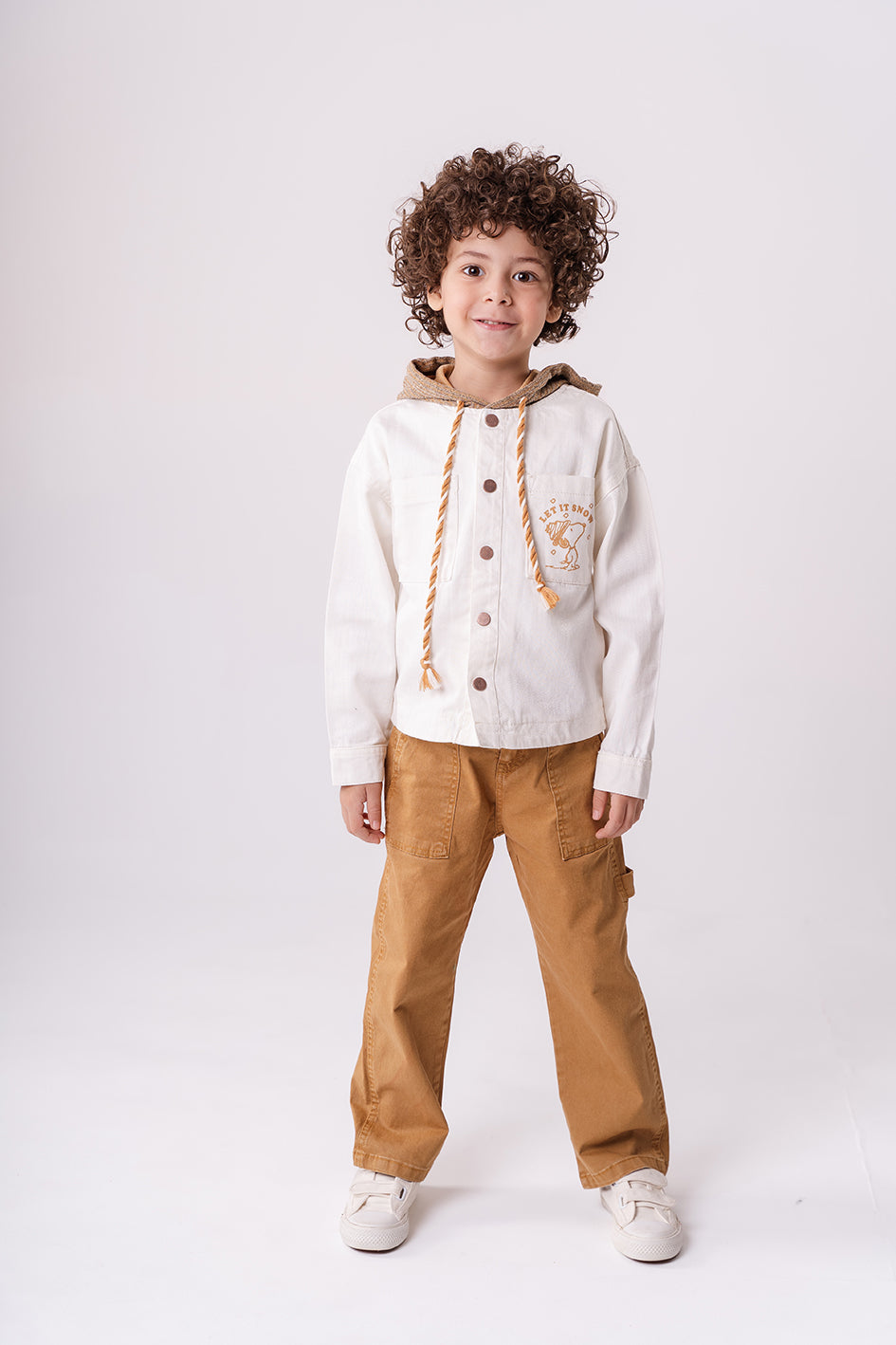 Boys Off White Linen Printed Jacket