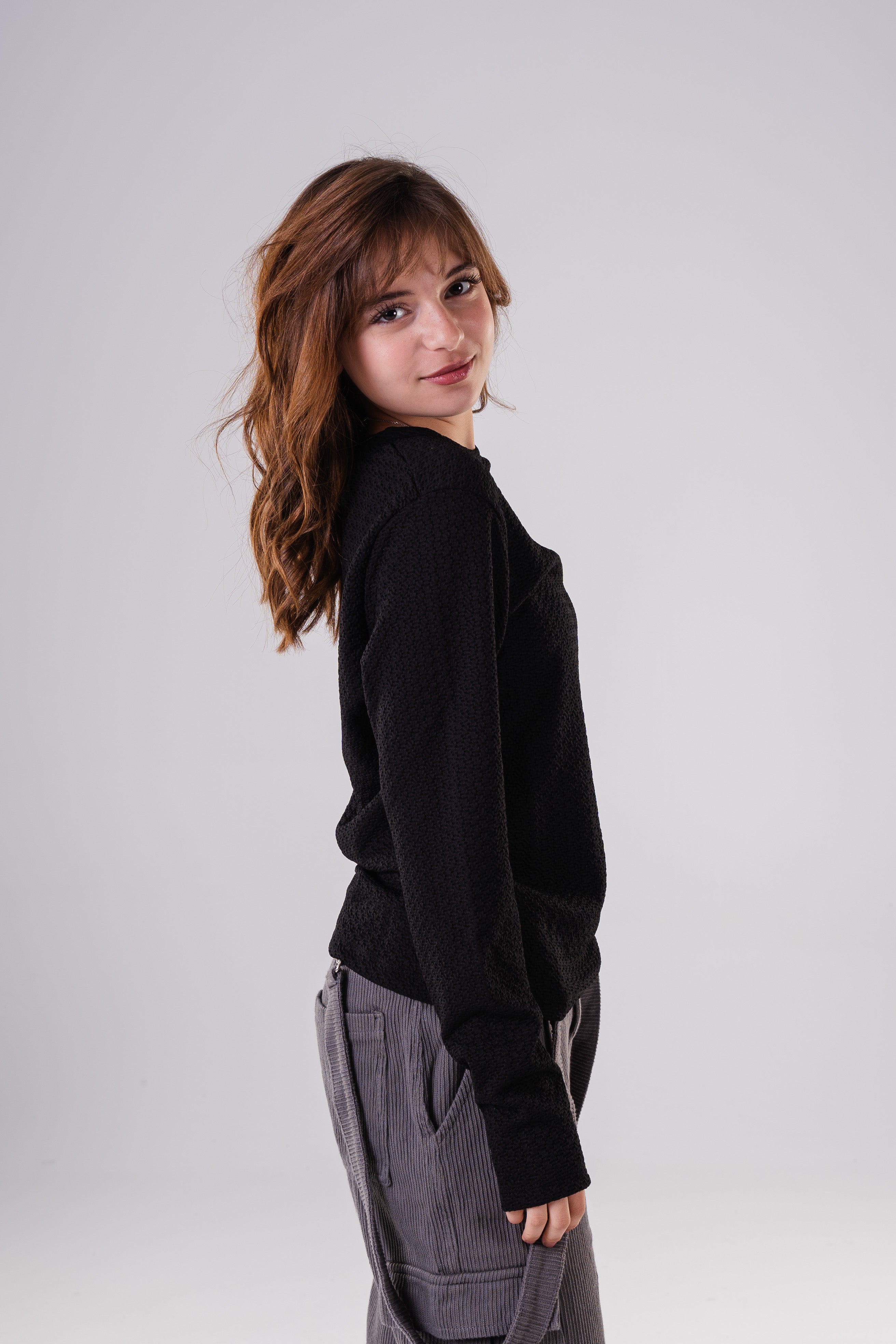 Girls Subtle Texture Essential Long-Sleeve Top