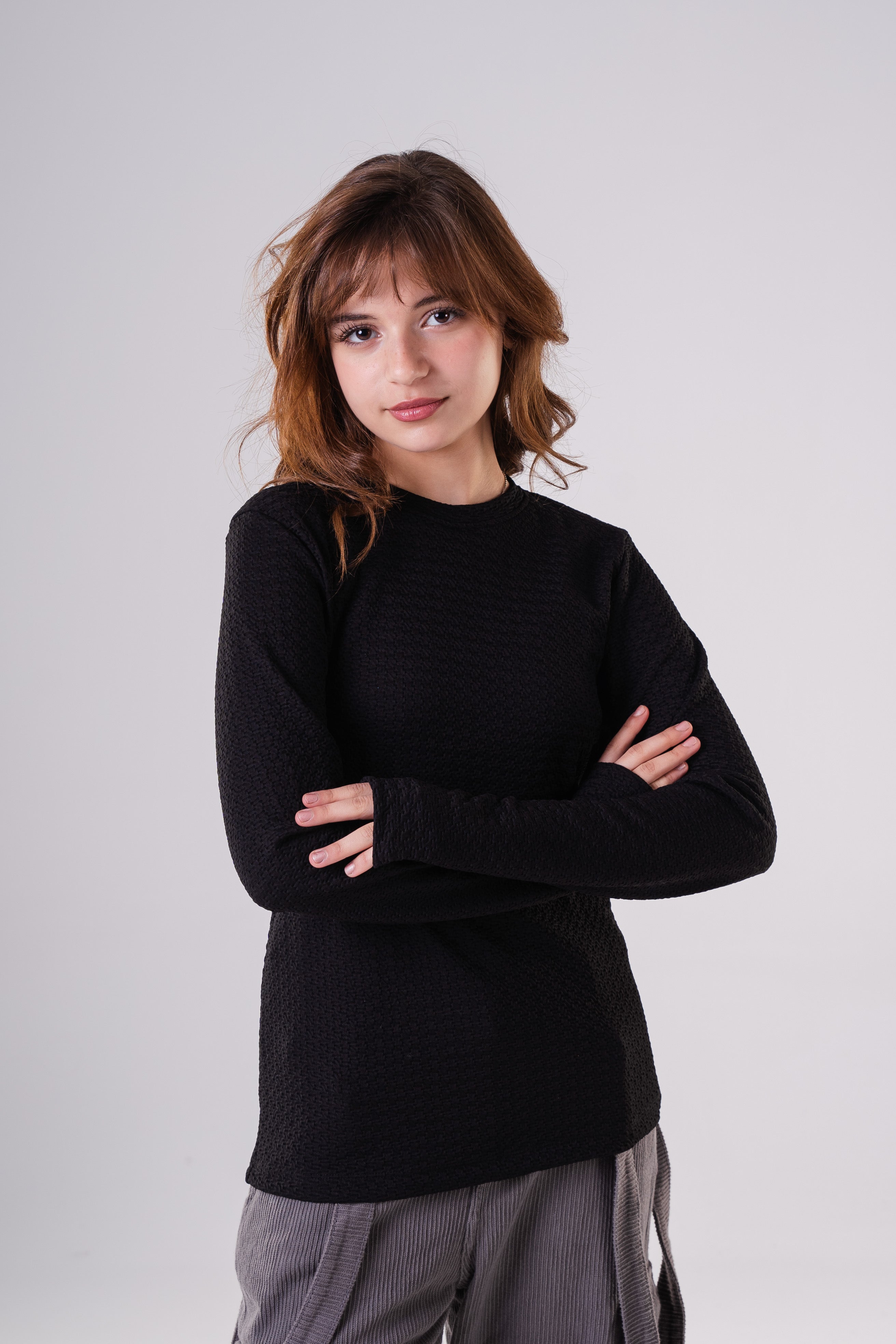 Girls Subtle Texture Essential Long-Sleeve Top