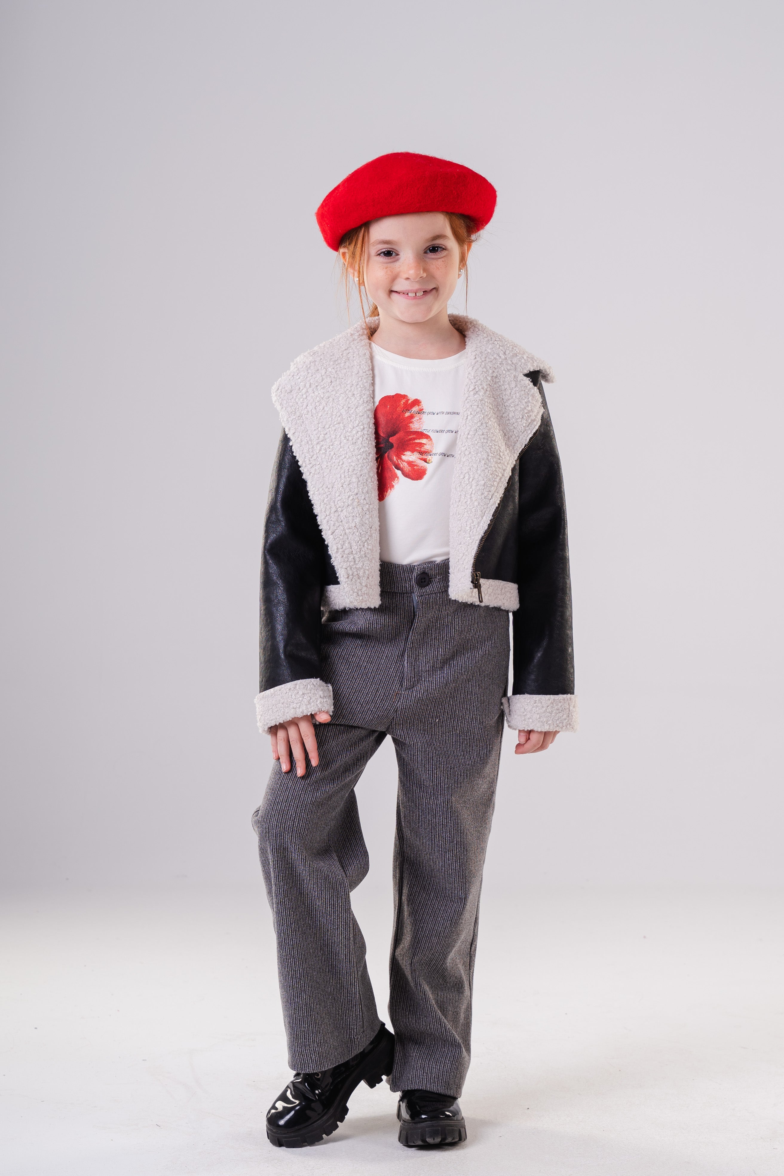 Girls Classic Aviator Style Faux Leather Jacket