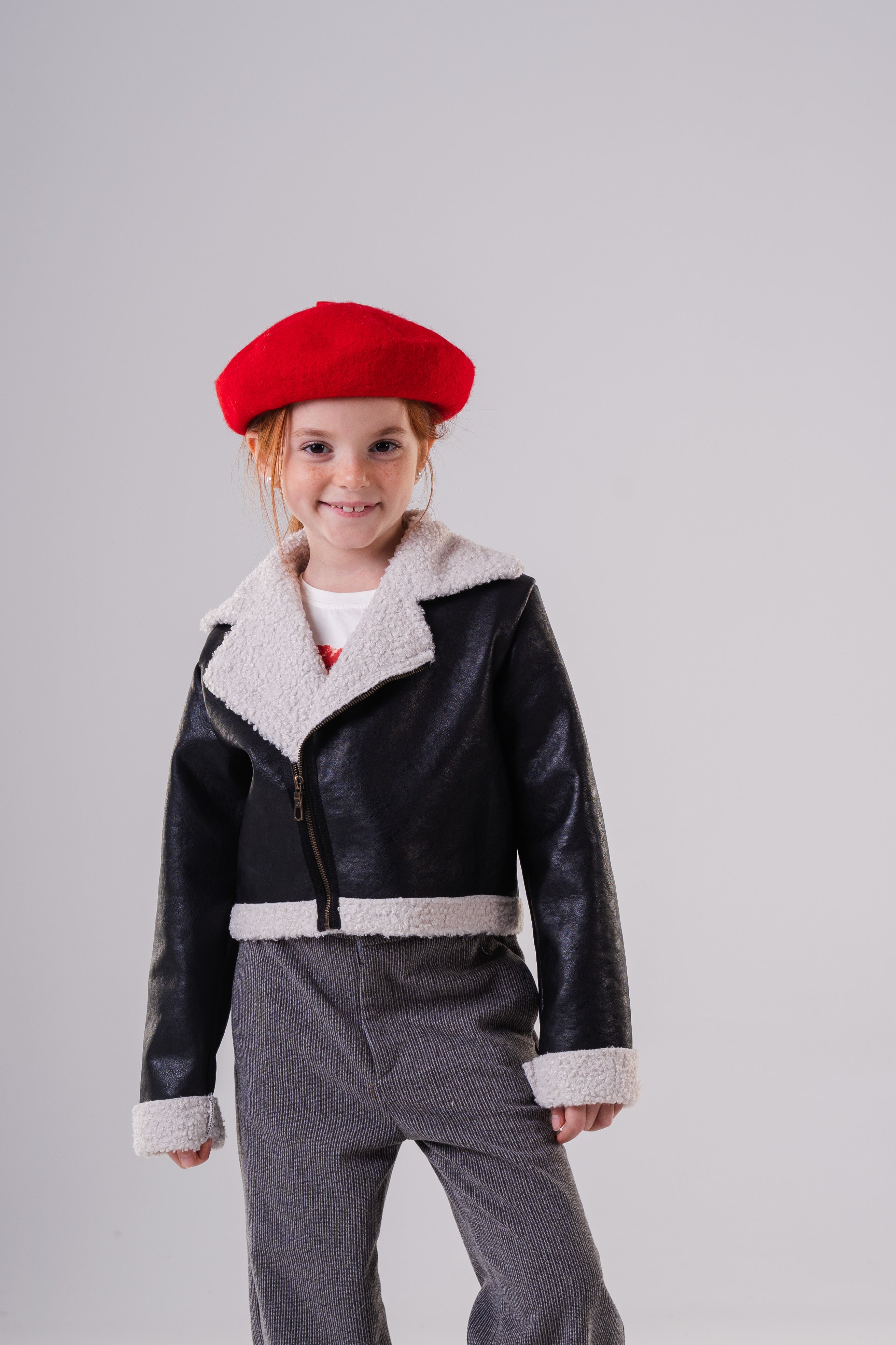 Girls Classic Aviator Style Faux Leather Jacket