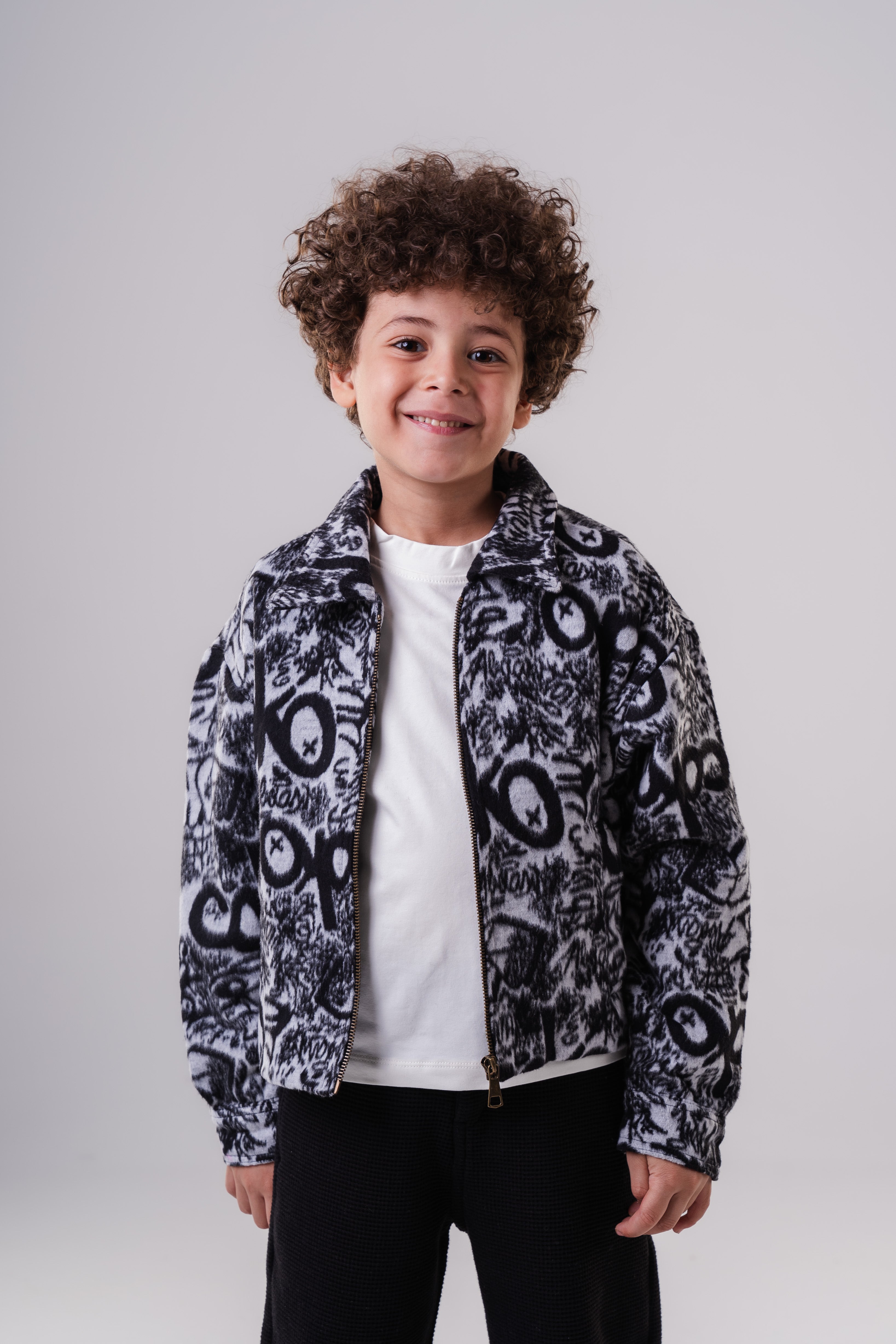 Boy's Fuzzy Zip Jacket with Allover Graphic Print