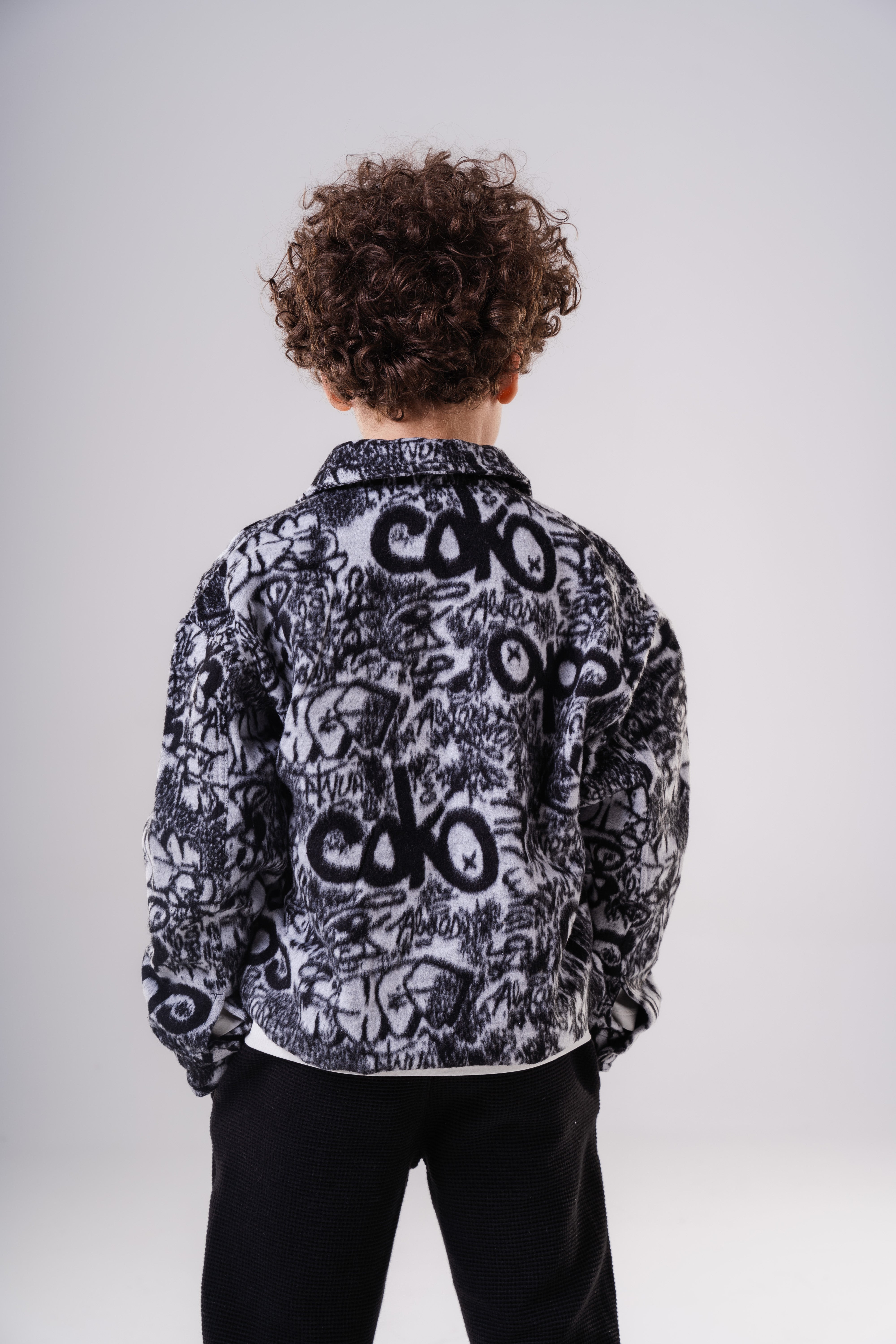 Boy's Fuzzy Zip Jacket with Allover Graphic Print
