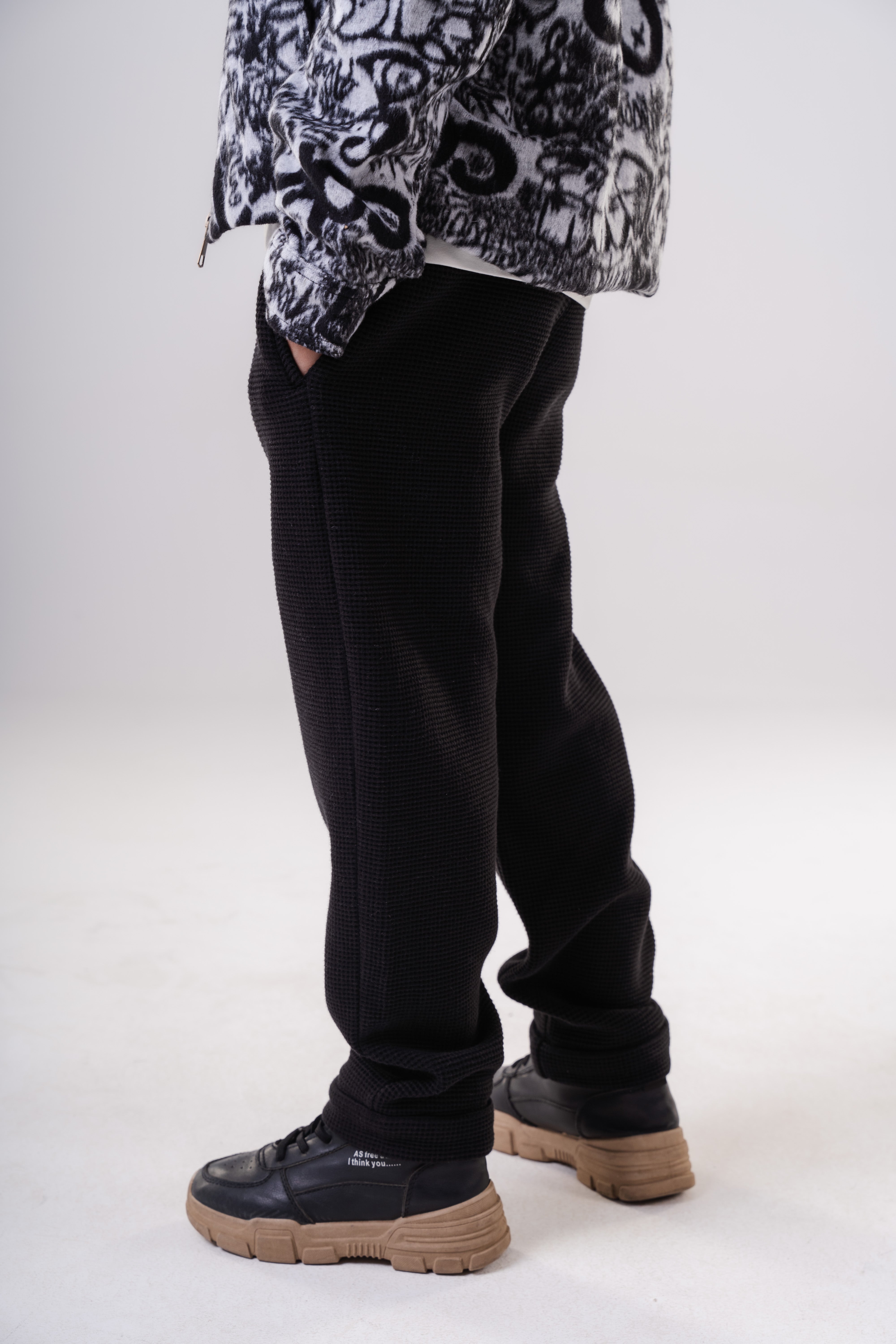 Boy's Relaxed Fit Micro-Patterned Casual Trousers