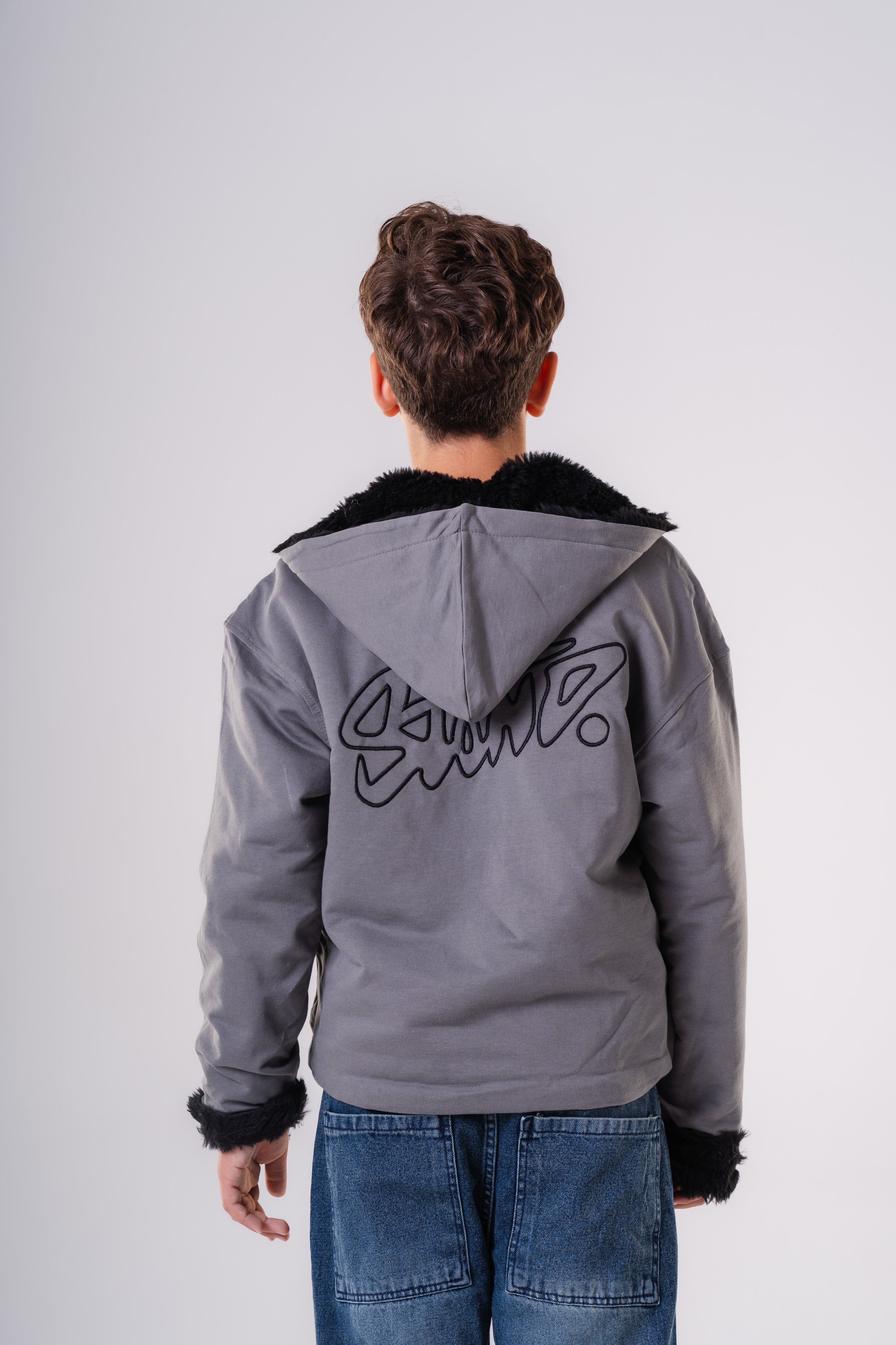 Padded Bomber Jacket with Hood and Fur Details