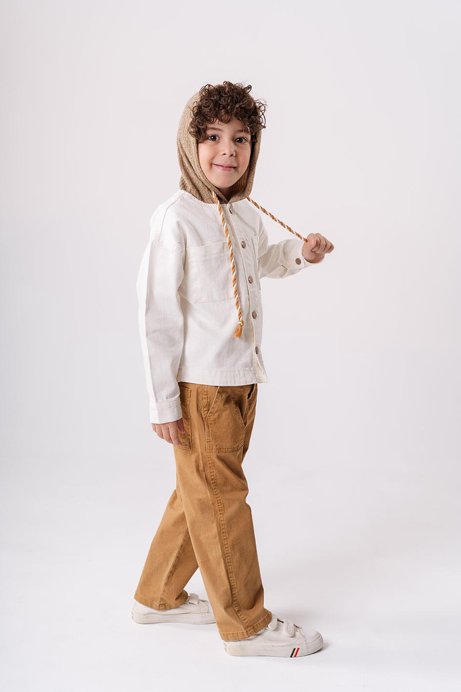 Boys Off White Linen Printed Jacket