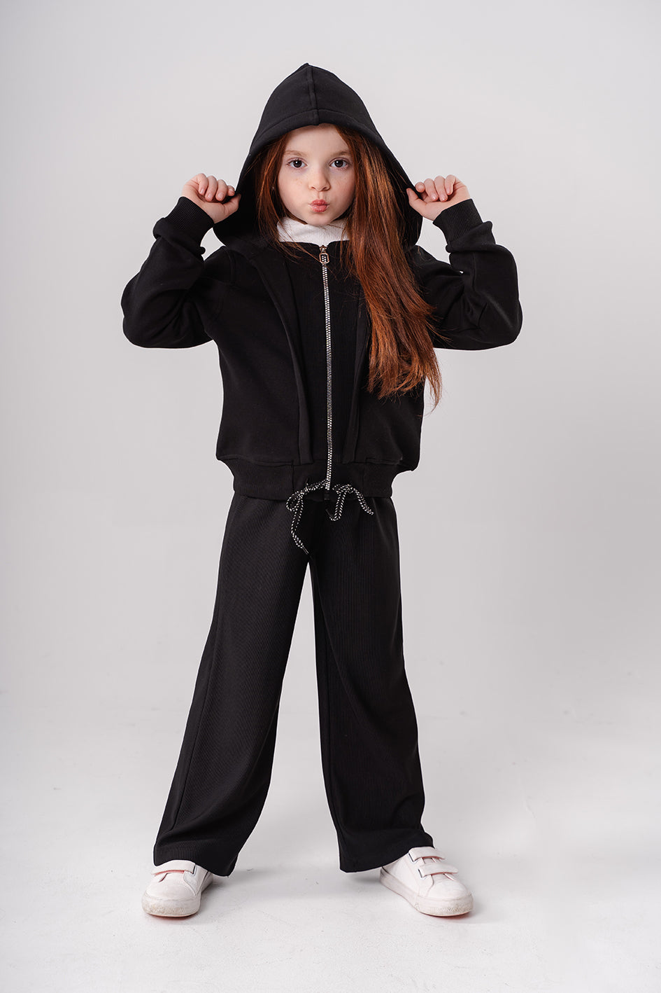 Girls Black Basic Trouser Wide-Leg