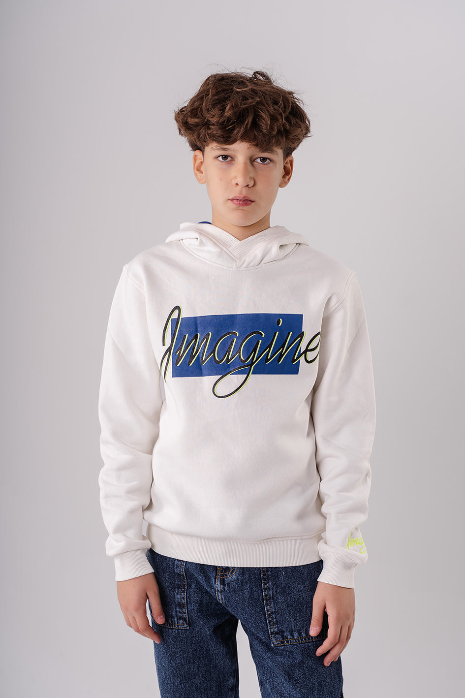 Boys White Regular Fit Hoodie Long Sleeve With Print