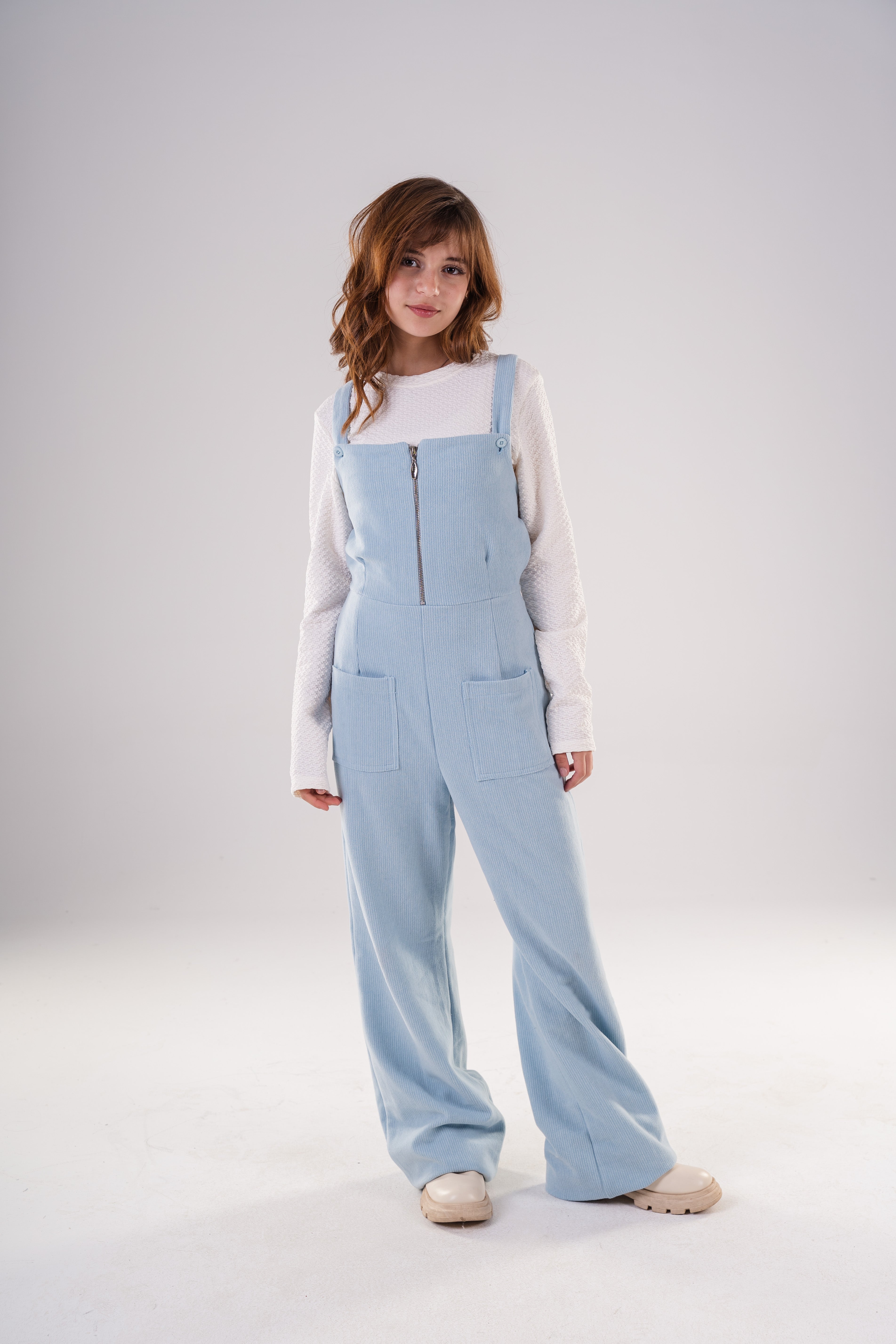 Girls Corduroy Wide-Leg Overalls Jumpsuit with Half-Zip