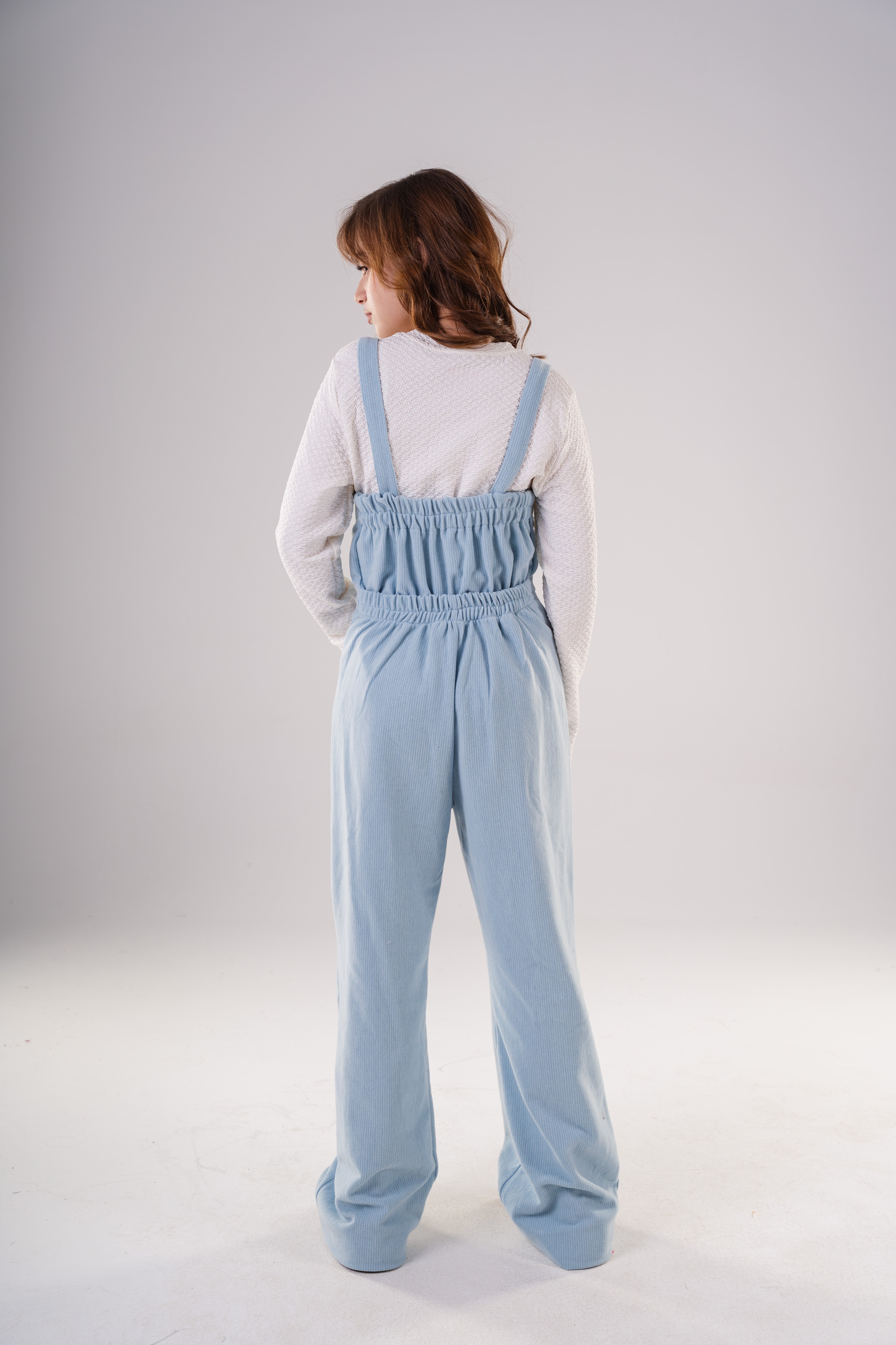 Girls Corduroy Wide-Leg Overalls Jumpsuit with Half-Zip