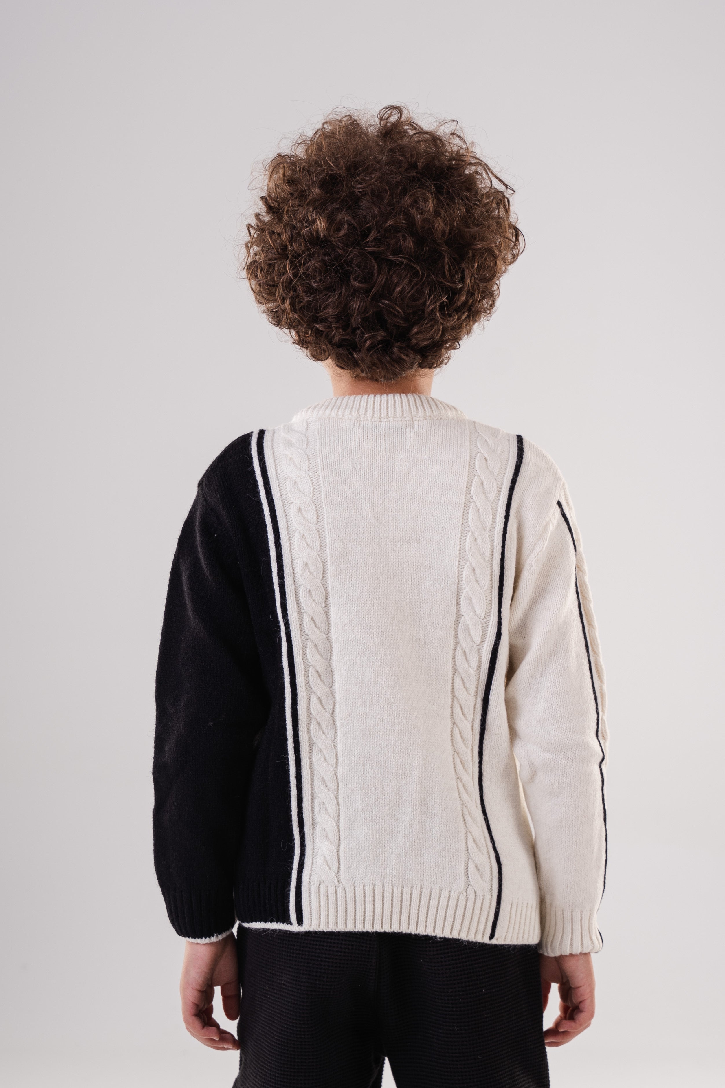 Boy's Textured Crewneck Sweater with Chunky Cable Knit