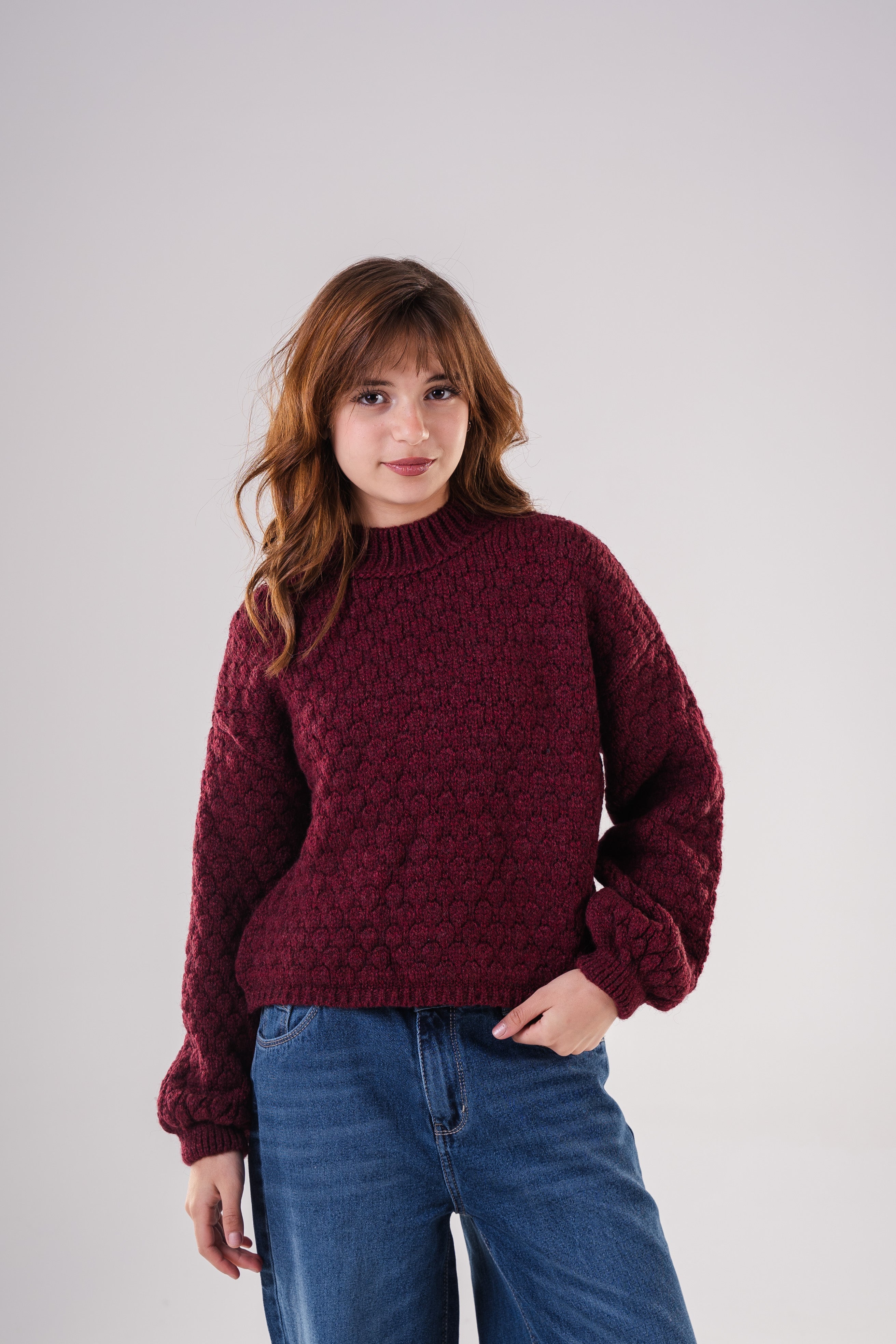 Girls' Textured Bubble Knit Sweater