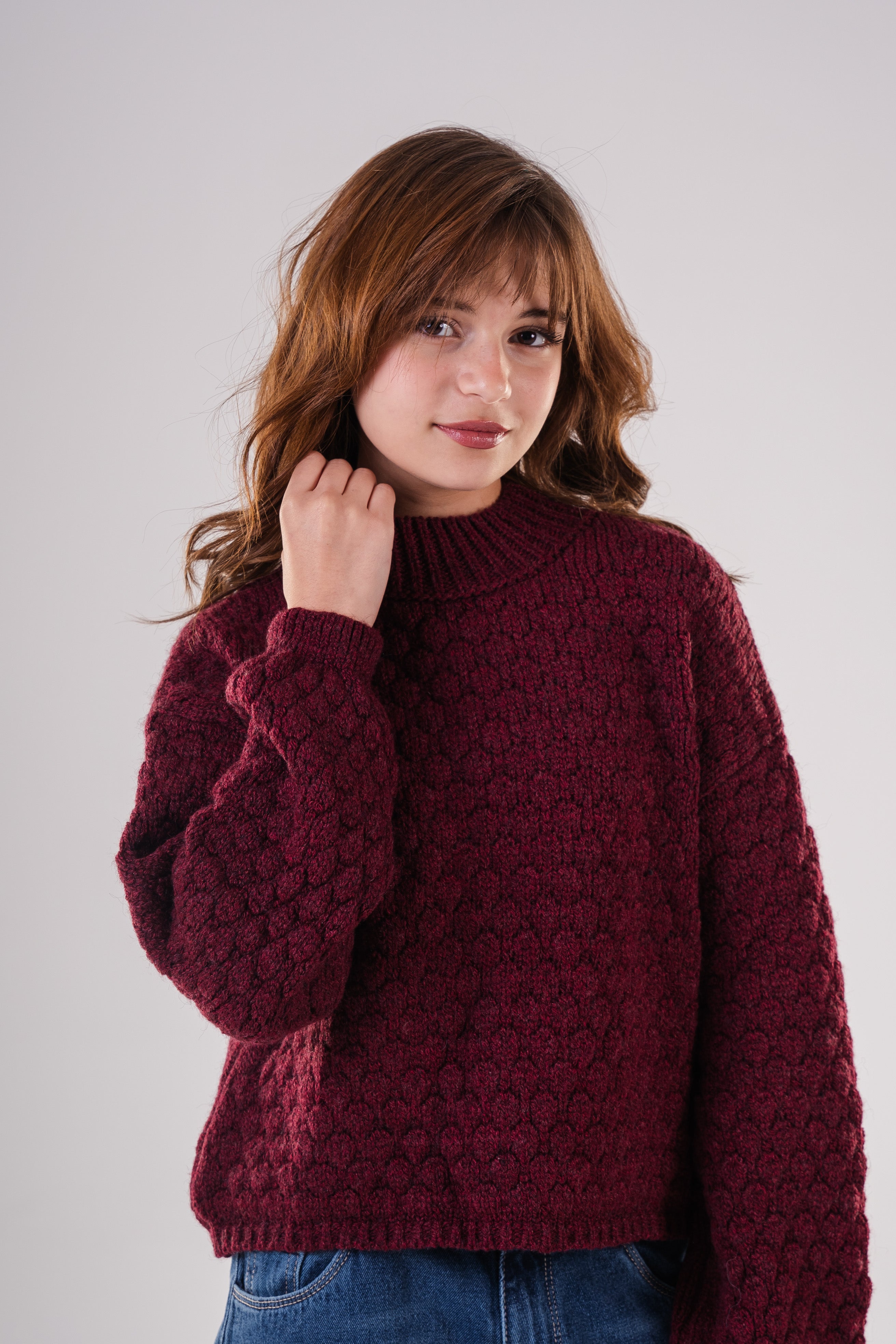 Girls' Textured Bubble Knit Sweater