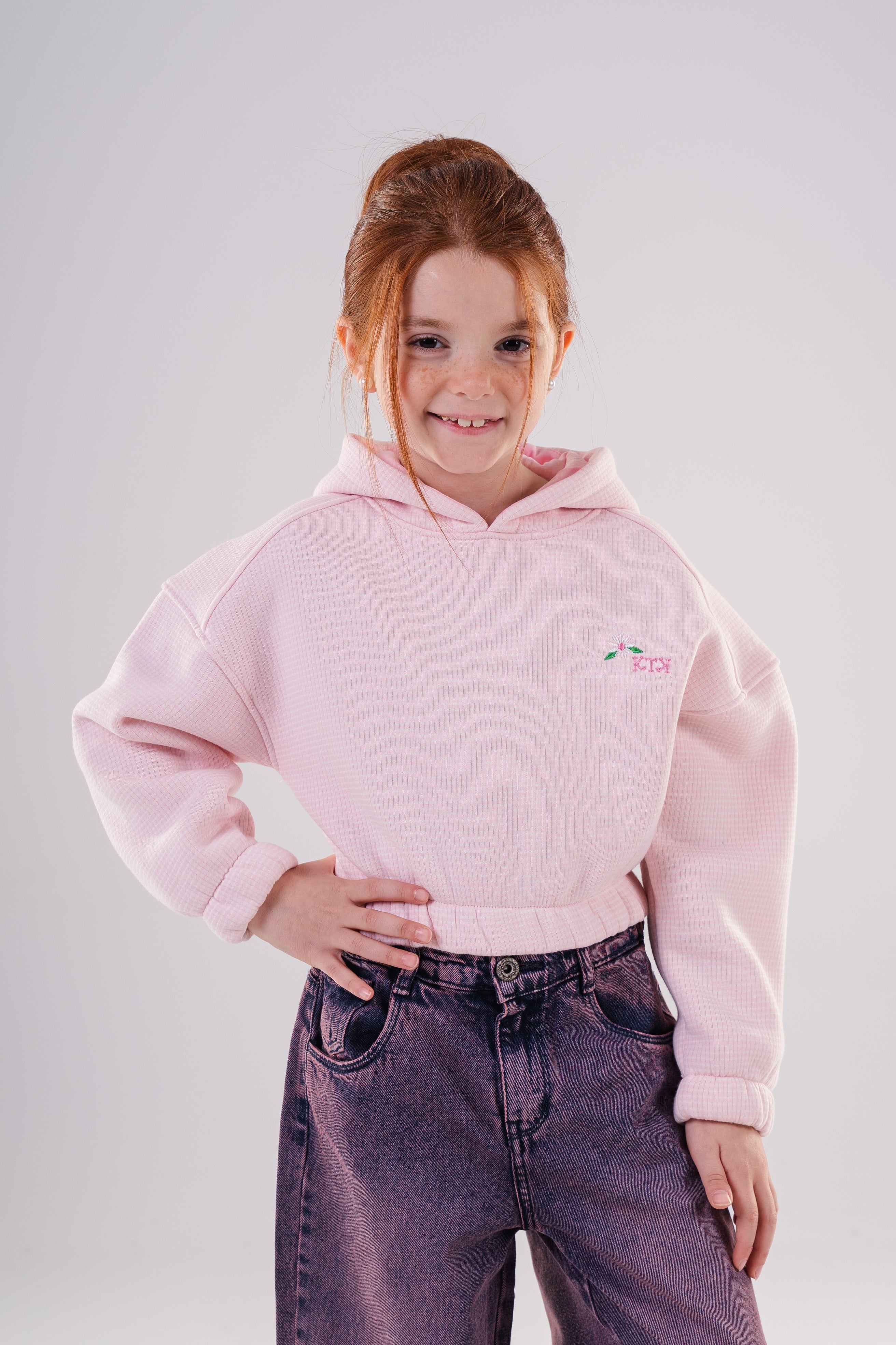 Girls Relaxed Fit Textured Cropped Hoodie