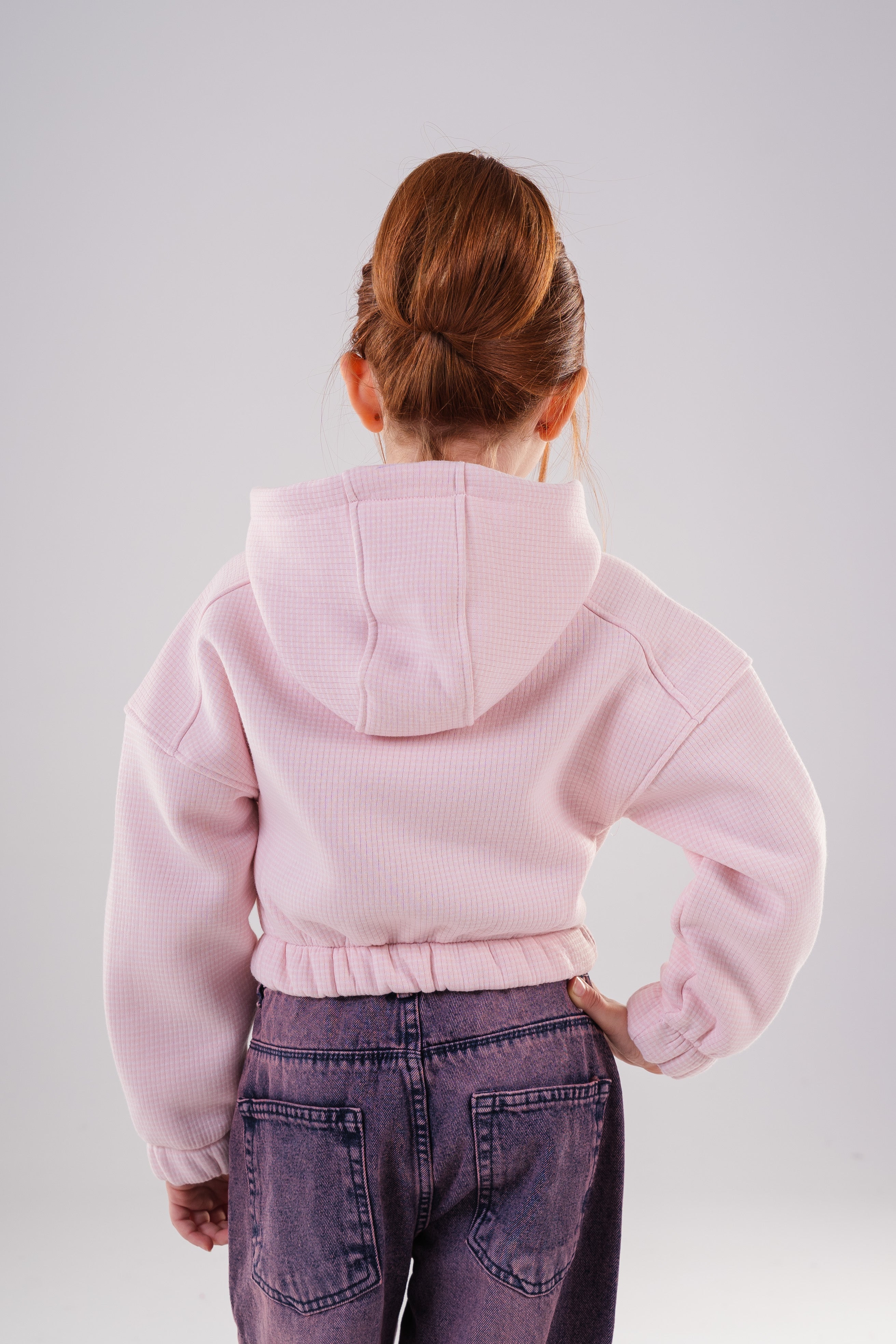Girls Relaxed Fit Textured Cropped Hoodie