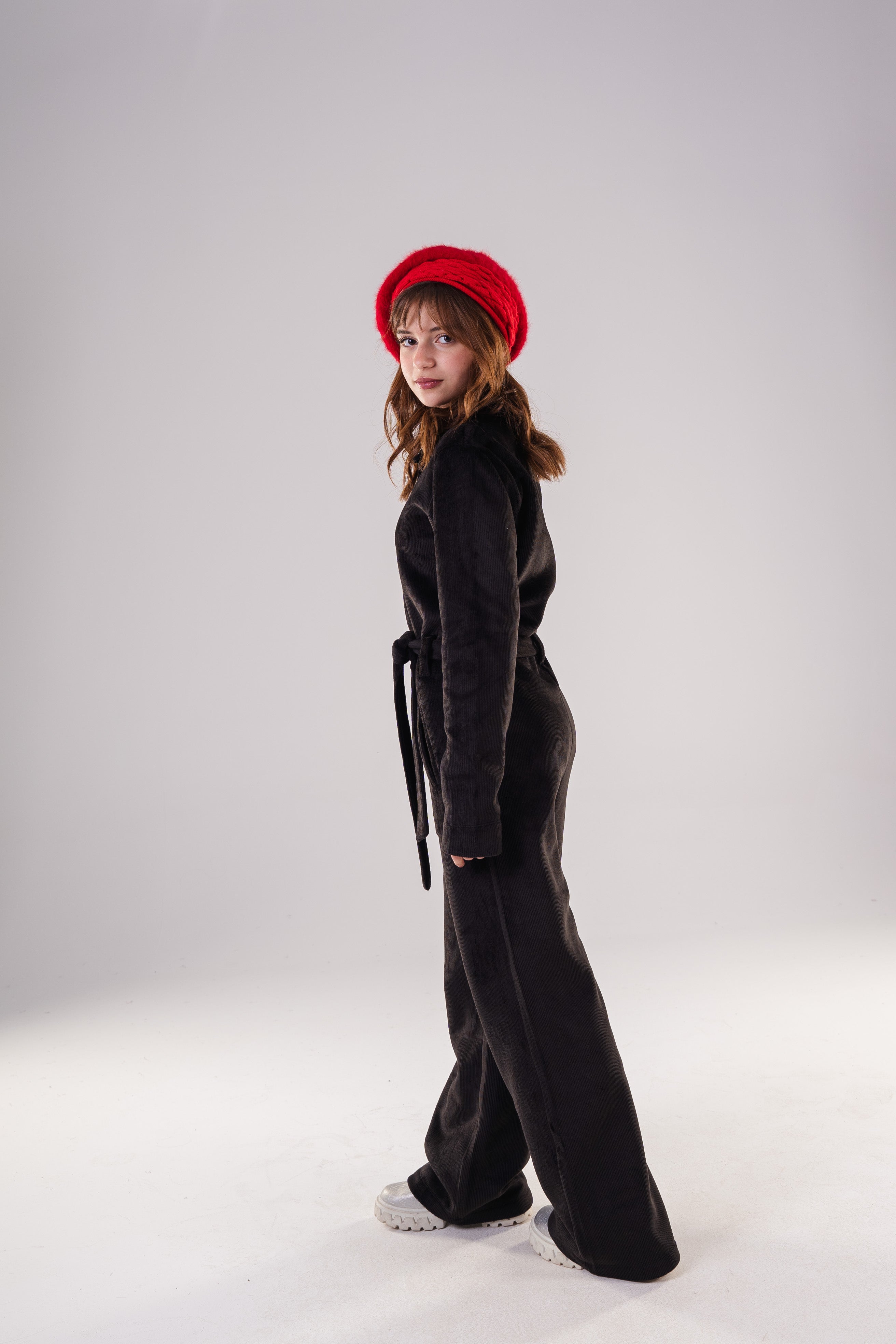 Girls High-Texture Corduroy Long Sleeve Jumpsuit