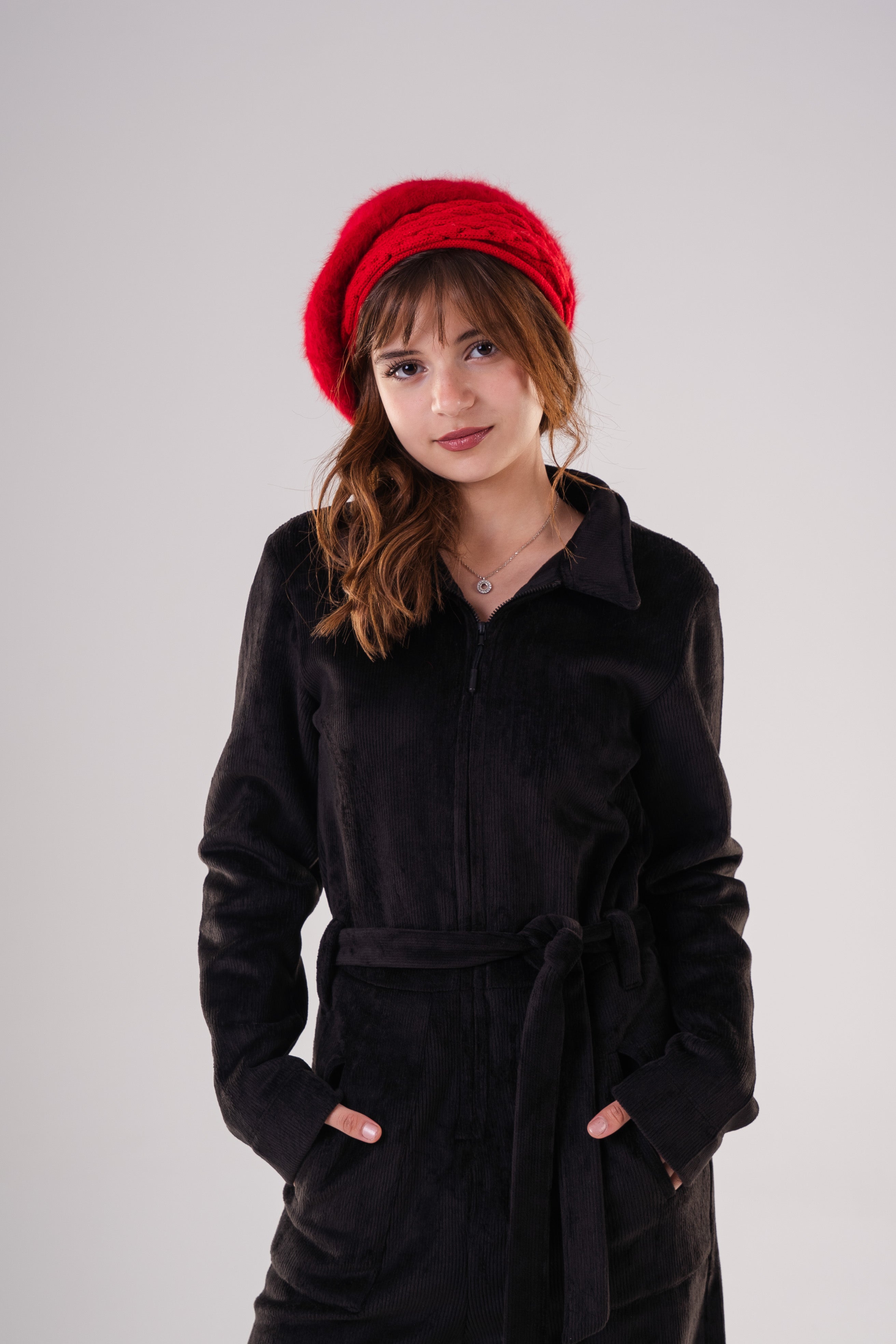 Girls High-Texture Corduroy Long Sleeve Jumpsuit